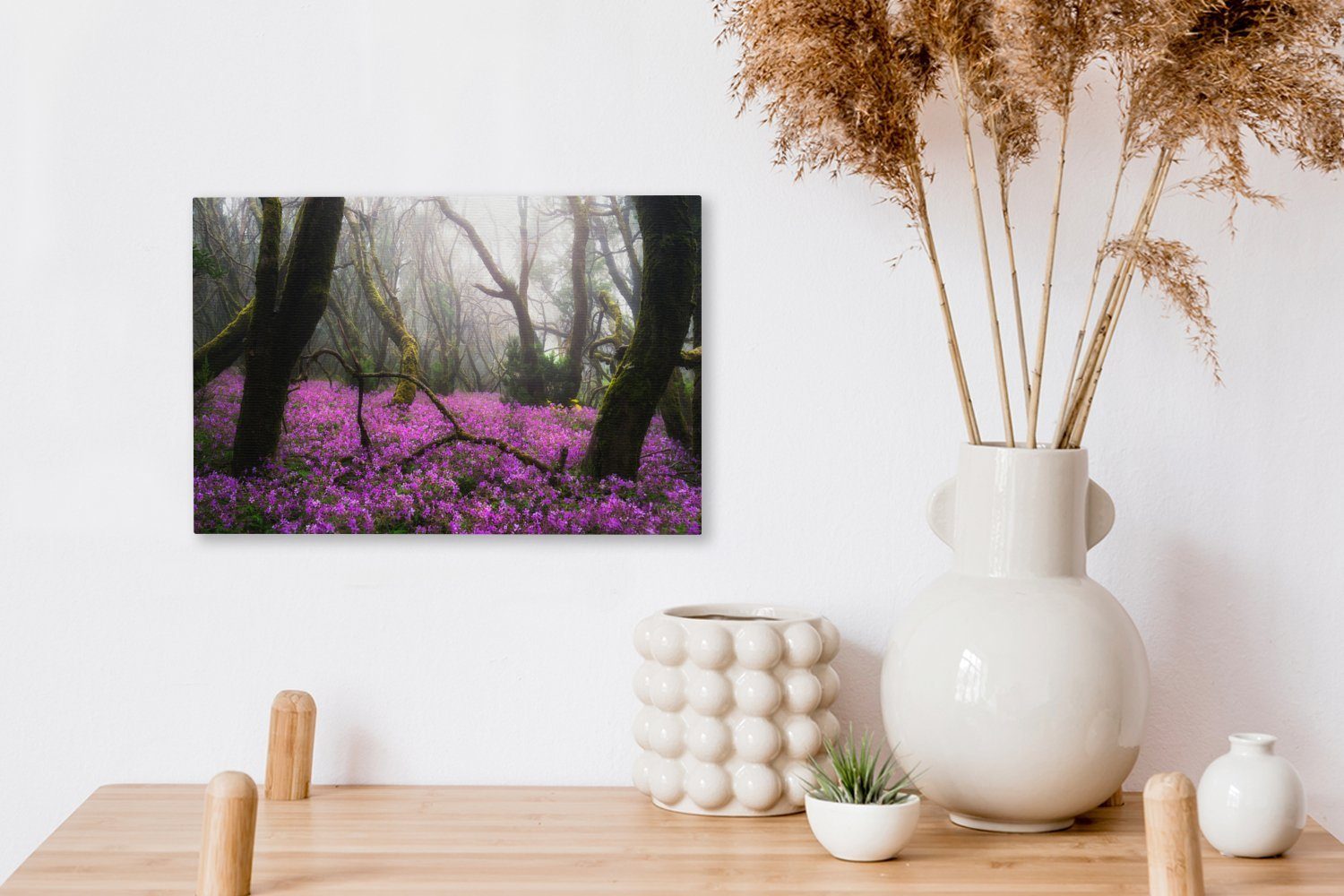OneMillionCanvasses® Leinwandbild Garajonay-Nationalpark (1 30x20 Wanddeko, im Aufhängefertig, St), Blumen in Leinwandbilder, Leuchtend Spanien, cm Wandbild rosa