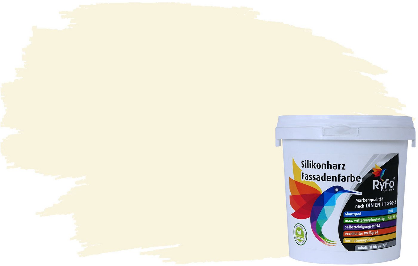 RyFo Colors Fassadenfarbe Silikonharz Fassadenfarbe Gelbtöne, 1 L ca. 6 m², Wasserabweisend, diffusionsfähig, schützt vor Schmutz, UV-beständig