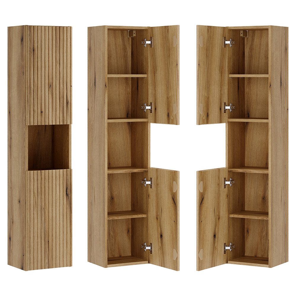 Lomadox Hochschrank NEWPORT-56-EVOKE 30 cm breit mit 2 Türen, Eiche mit gerillter Front