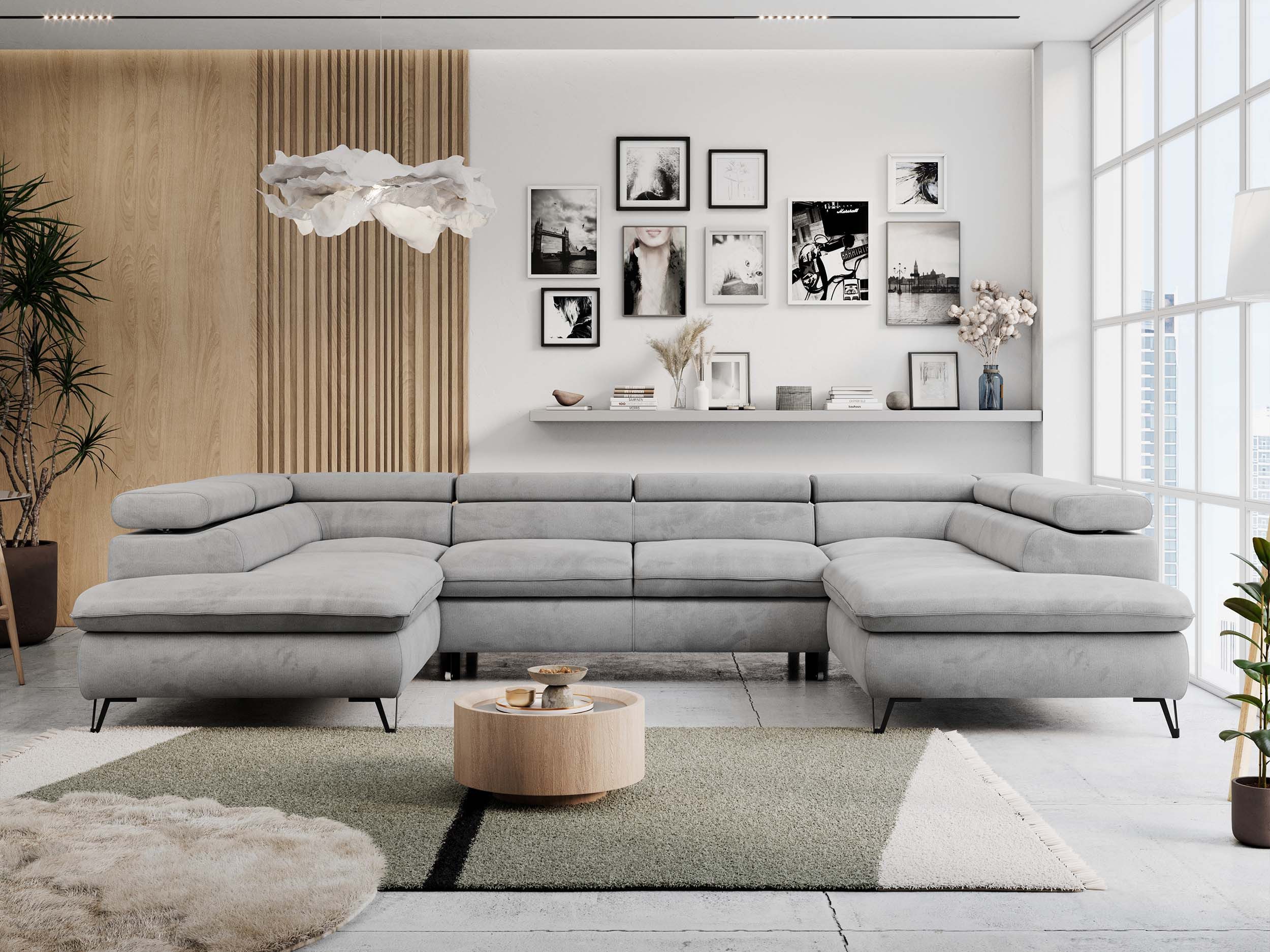 MKS MÖBEL Ecksofa PETER U, Set, Ecksofa U-Form, Wellenfedern, HR35-Schaum, form, Sofa big XXL, Bettkasten, Bettfunktion, Einstellbare Kopfstützen