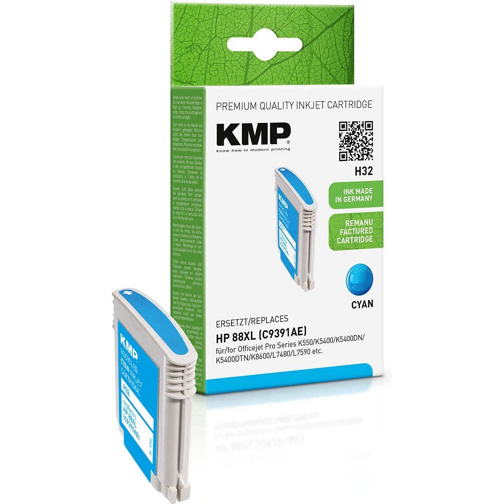 KMP 1 cyan Farbe, 88XL - Tintenpatrone HP ERSETZT (1 Tinte H32 1-tlg)
