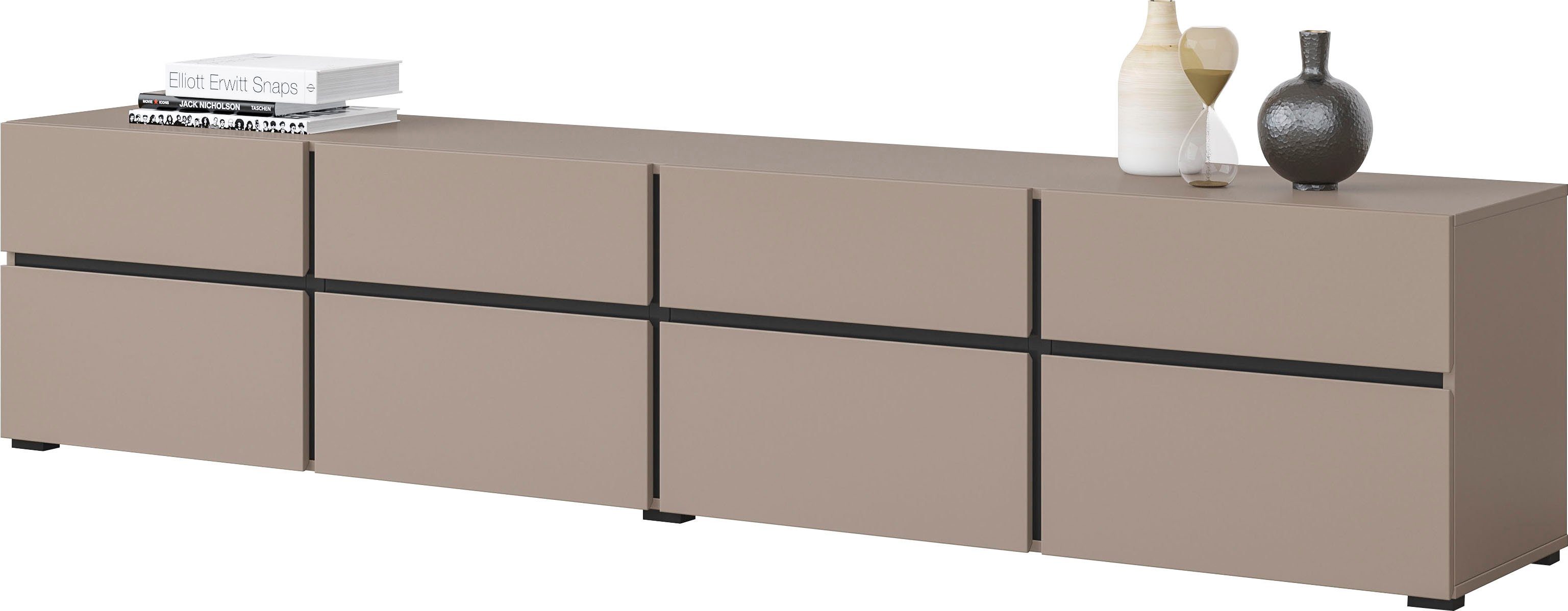 OTTO home Lowboard Cross, moderne grifflose TV-Kommode,4 Klappen/4 Schubkästen, Breite 225 cm, TV-Schrank mit viel Stauraum, TV-Board