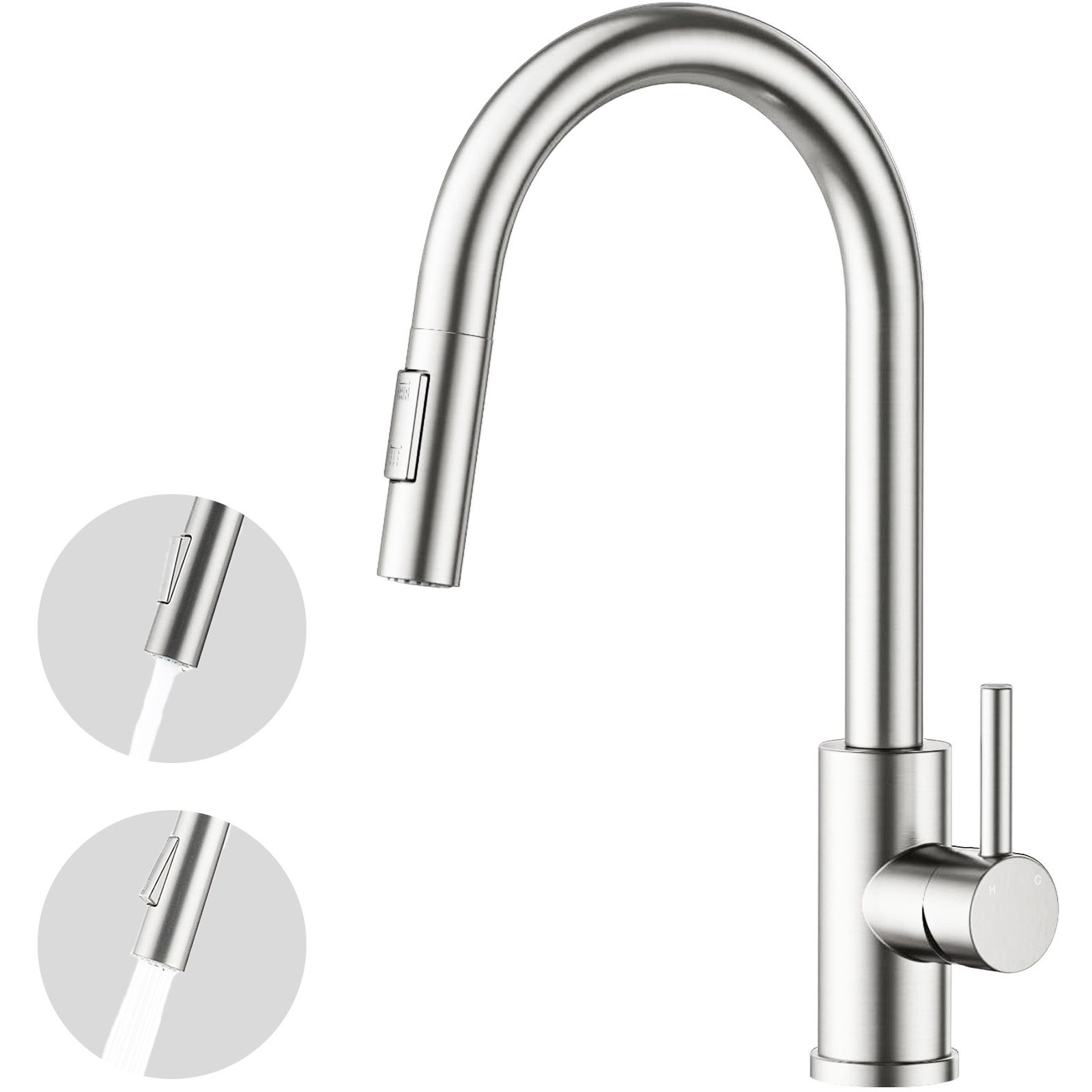 Küchenarmatur Wasserhahn Küche mit Hohem Bogen, Ausziehbar & 360° Schwenkbar