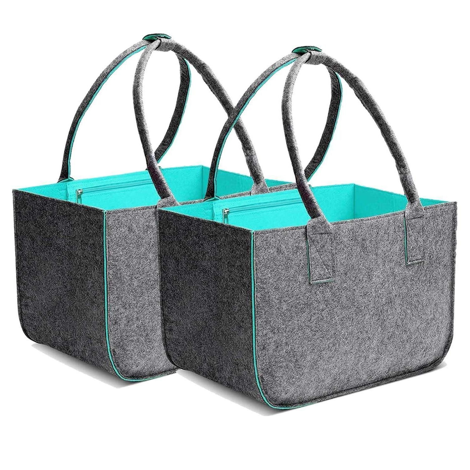 LuxusKollektion Einkaufskorb Filztasche Shopper 2 Stück 30L Dunkelgrau/Türkis