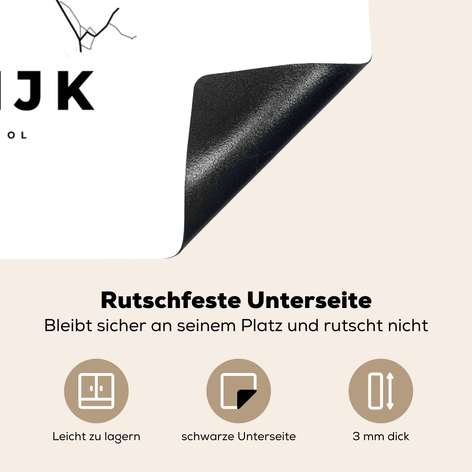 - Herdblende-/Abdeckplatte Stadtplan Arbeitsplatte Belgien 78x78 Karte MuchoWow Schwarz und tlg), für - Vinyl, küche weiß, - Kortrijk - (1 cm, Ceranfeldabdeckung,