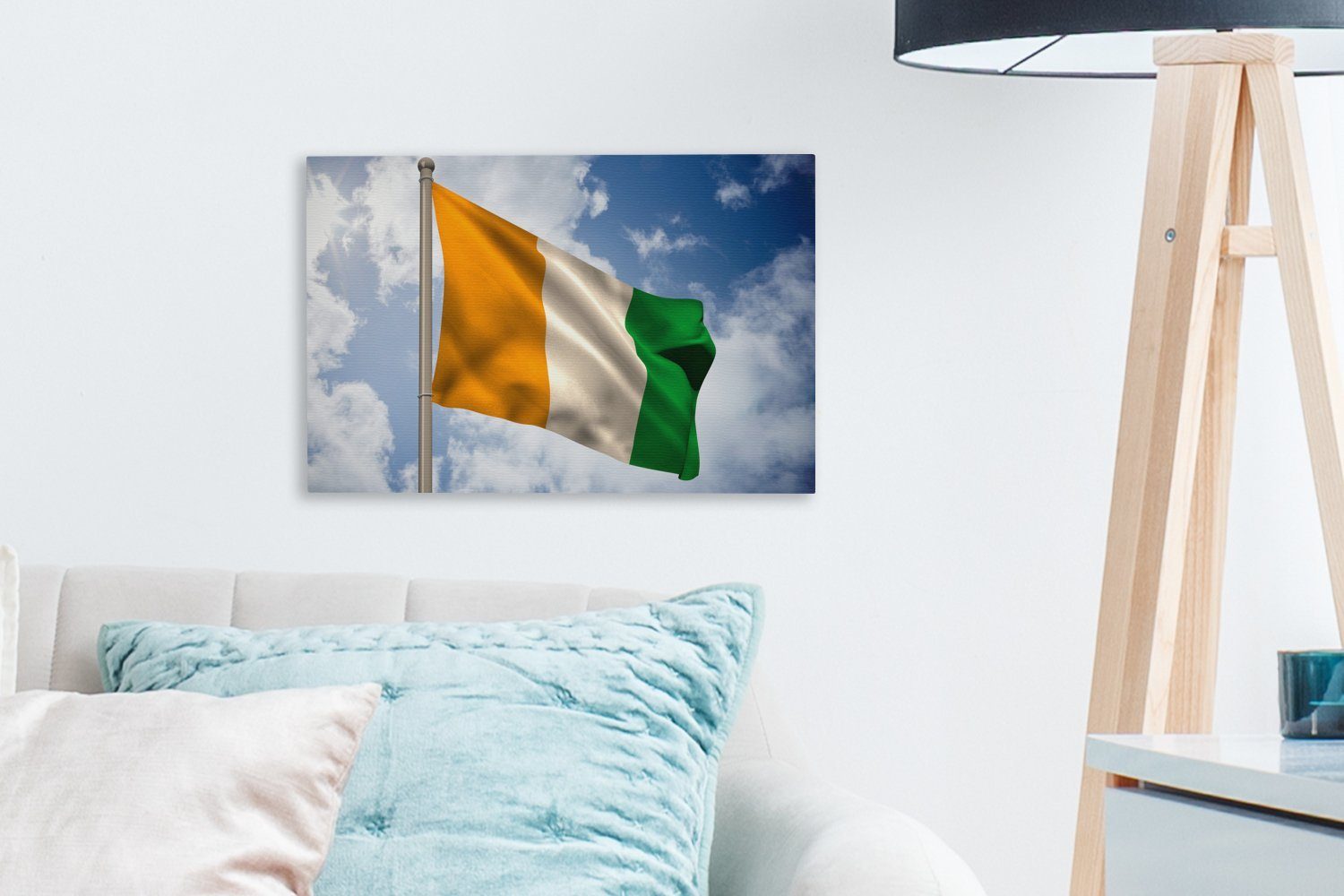 OneMillionCanvasses® Leinwandbild Hissende Flagge Wanddeko, (1 der Elfenbeinküste, 30x20 Aufhängefertig, Wandbild St), Leinwandbilder, cm