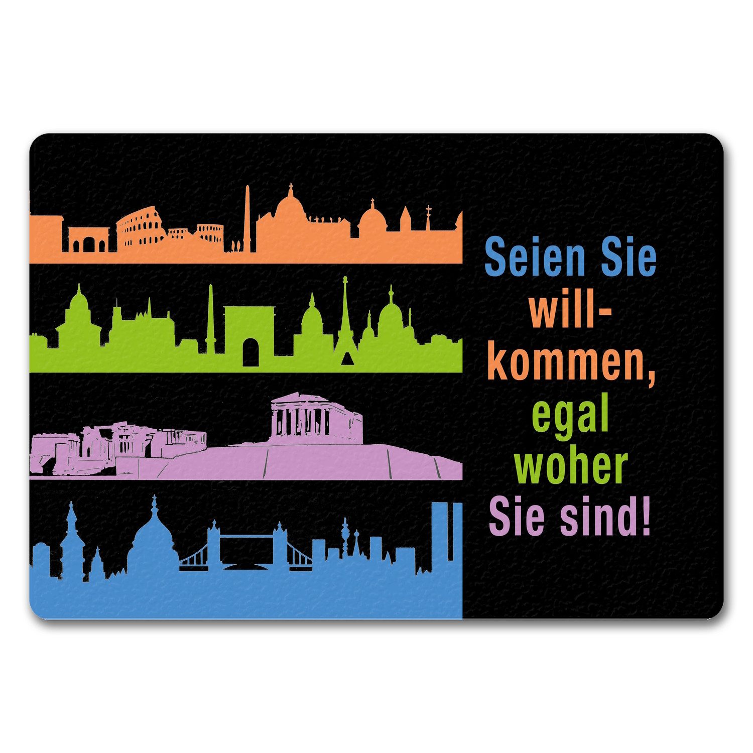 speecheese Fußmatte Metropolen Fußmatte in 35x50 cm ohne Rand mit Spruch: Willkommen egal