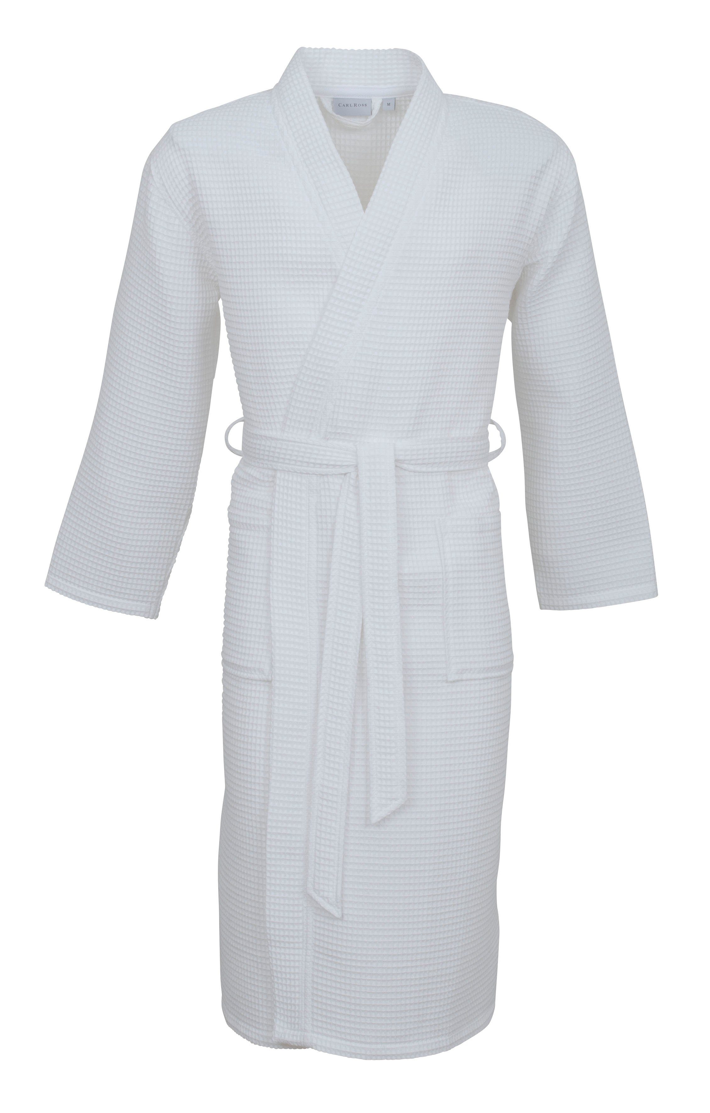 Beliebte Neuware Carl Ross Unisex-Bademantel Baumwolle, Gürtel, white 25100, Waffelpique Langform, Kimono-Kragen