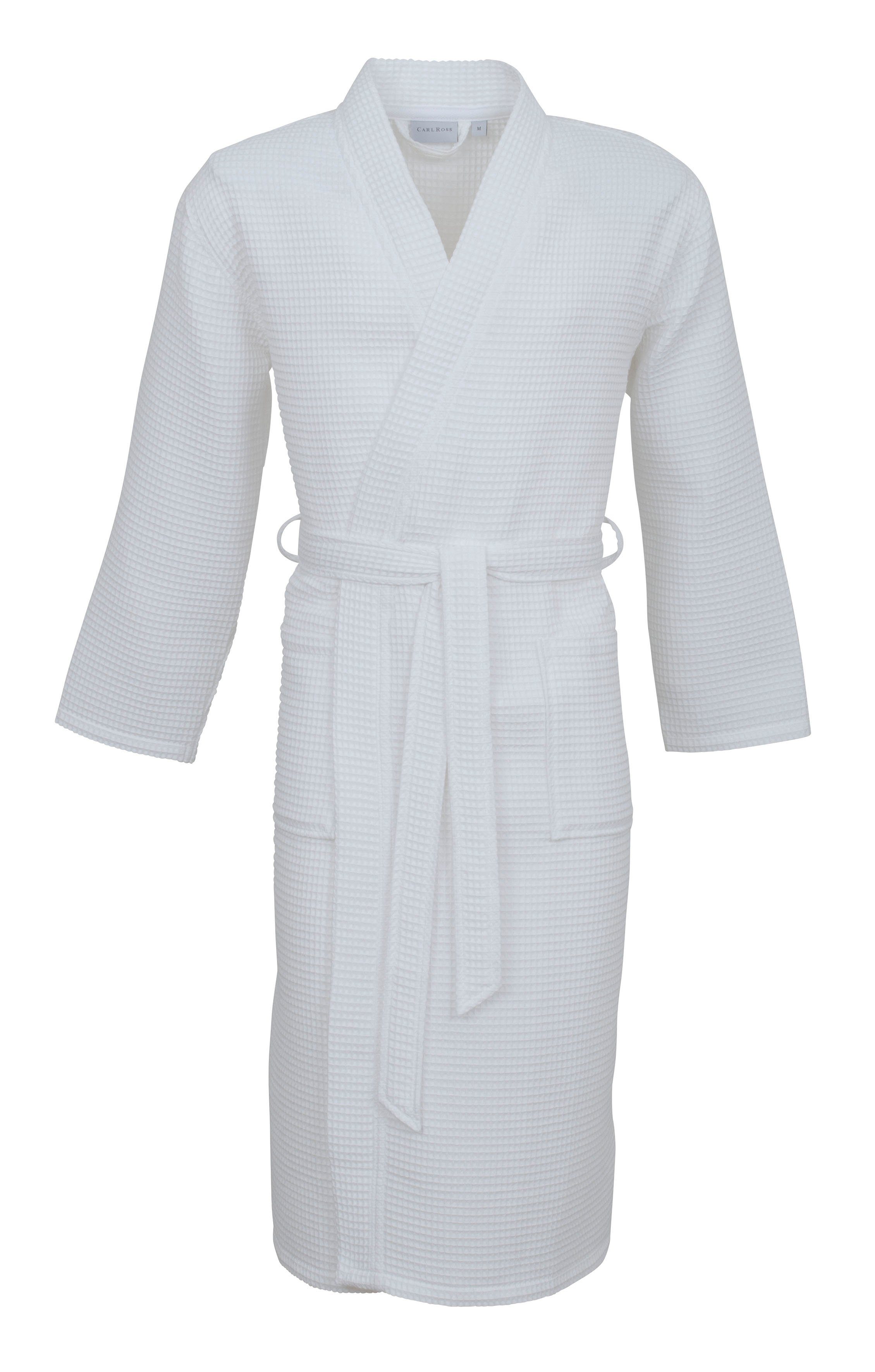 Gürtel, Carl Waffelpique Baumwolle, Unisex-Bademantel Kimono-Kragen, Ross Langform, white 25100,