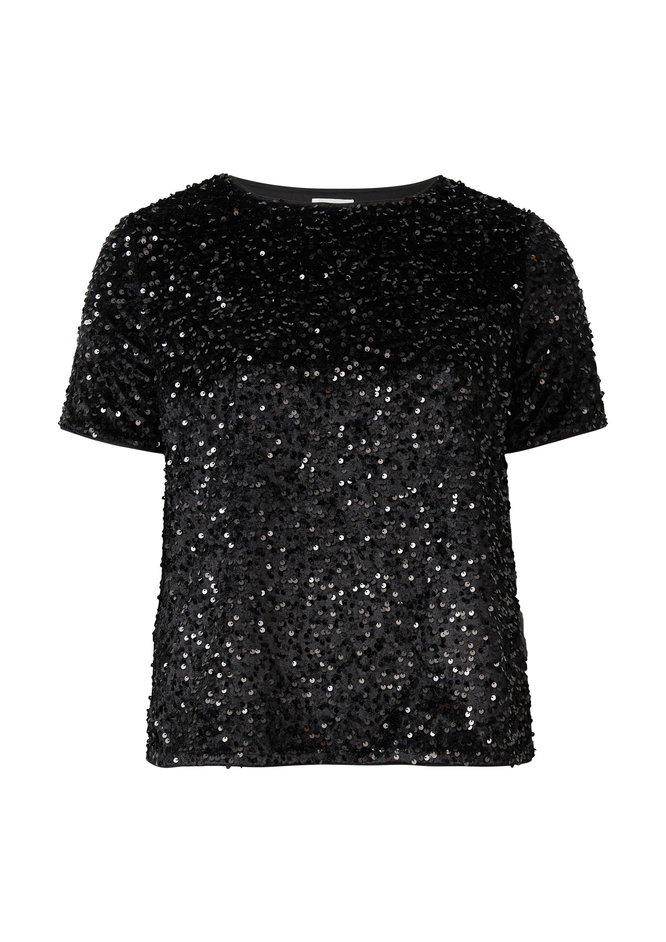 s.Oliver Kurzarmshirt T-Shirt Samtshirt mit Pailletten günstig online kaufen