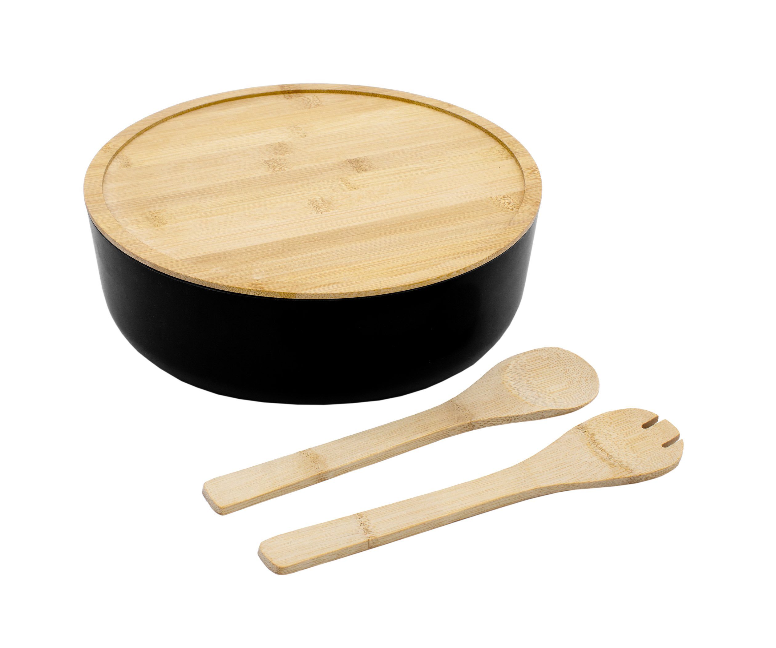 Spetebo Salatschüssel XXL Salatschüssel mit Bambus Deckel, Verbundstoff, (Packung, 1-tlg), Schale groß inklusive Holz Besteck