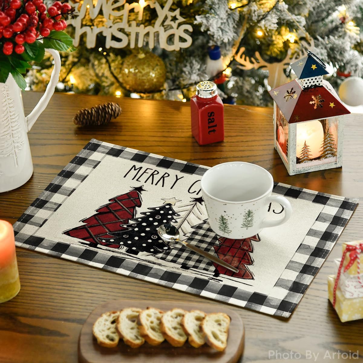 Coonoor Platzset Tischsets mit Weihnachtsbäumen und Schneemann, Winter-Tischsets, (4-St), für den Außenbereich, Zuhause, Party, Küche, Esszimmer, Dekoration