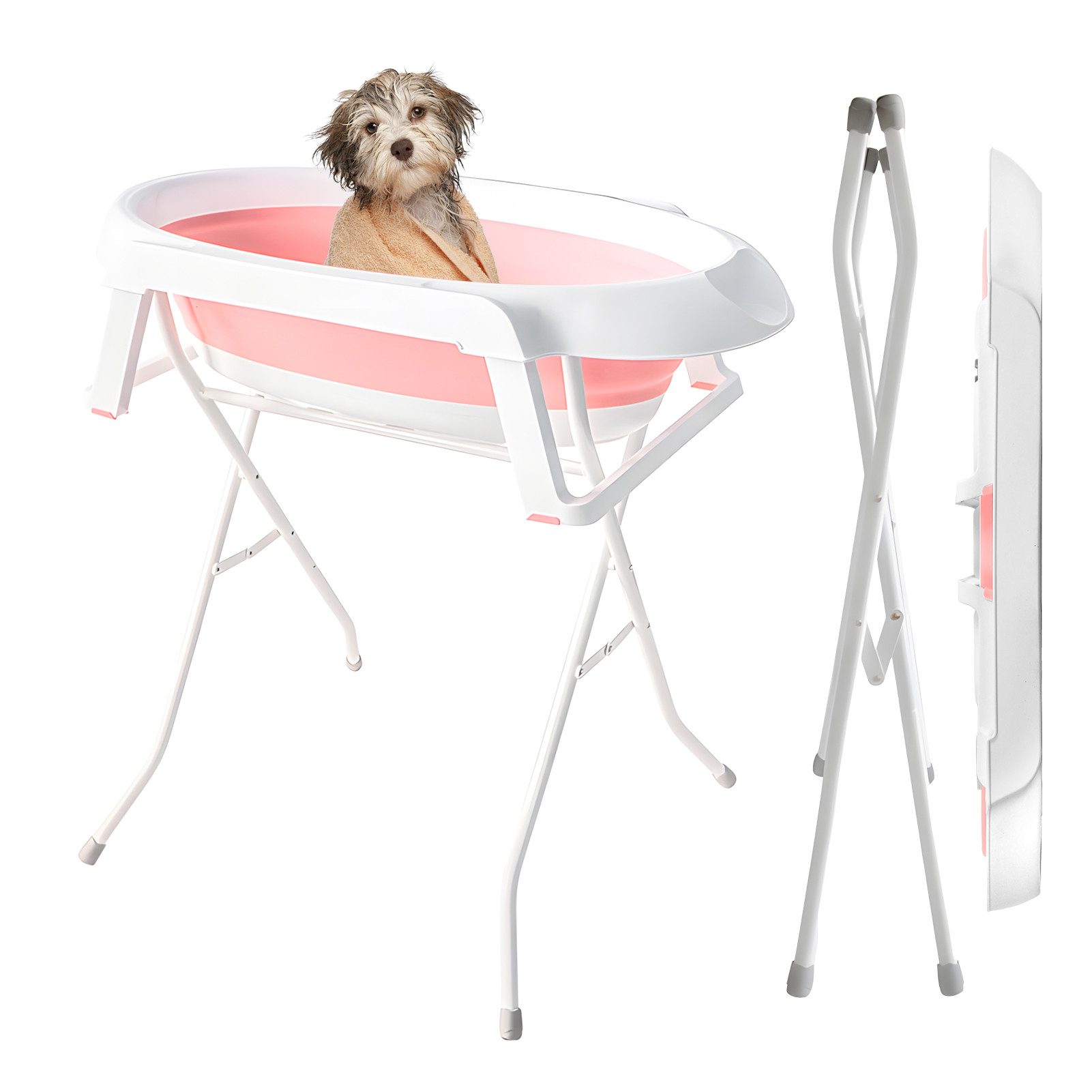 Rutaqian Badewanne 2-in-1-Hundebadewanne, faltbare Haustierbadewanne zum Baden Pflegen, zusammenklappbare tragbare Duschbadewanne für kleine Hunde