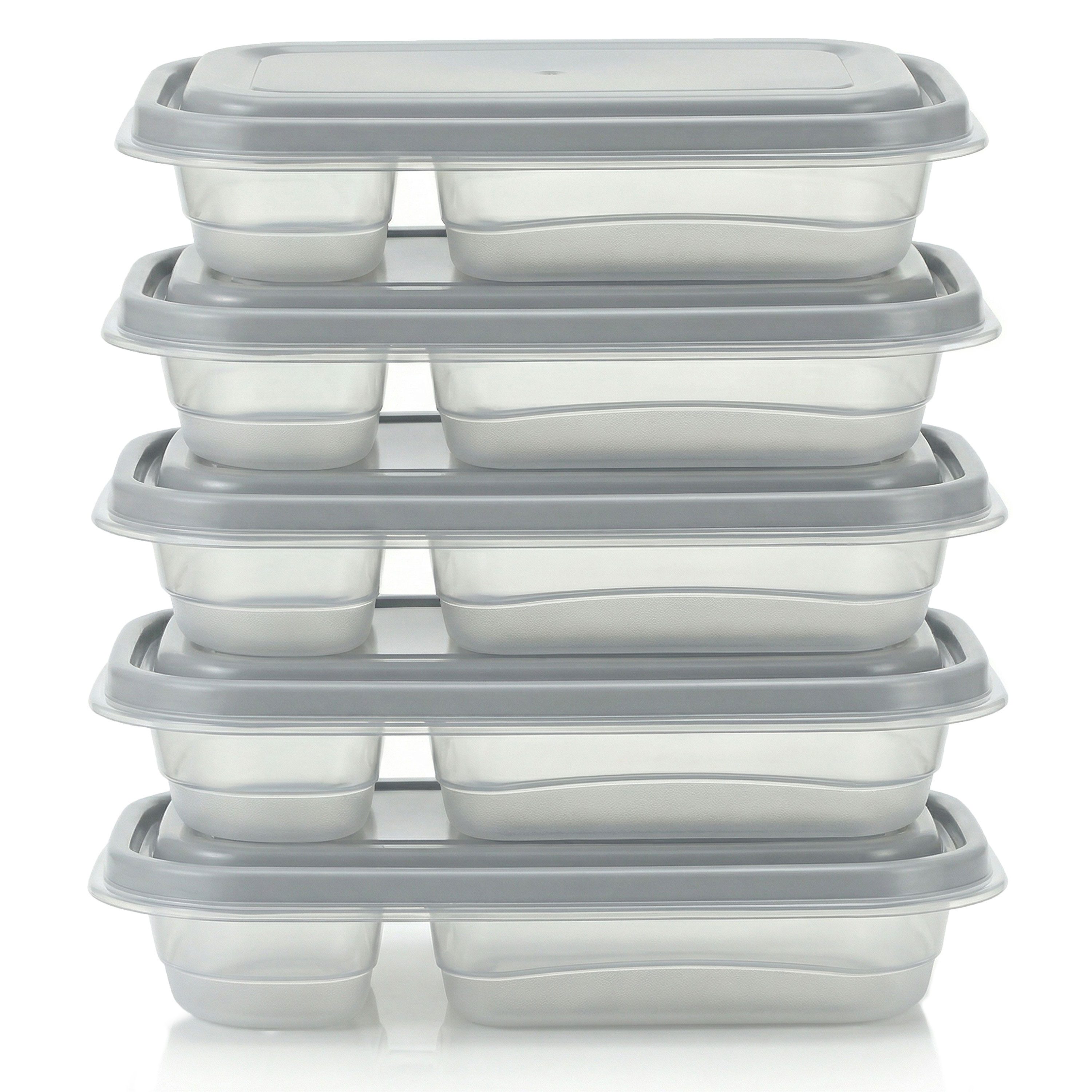 Arendo Frischhaltedose 5er Set mit Deckel & 2 Fächern, Vorratsdose, Lunchboxen, auslaufsicher, Kunststoff, (Set, 5-tlg., 1 L pro Dose (0,7 L + 0,3L), stapelbar, Meal Prep Boxen), Mikrowellen, Gefrier & spülmaschinengeeignet, lebensmittelecht