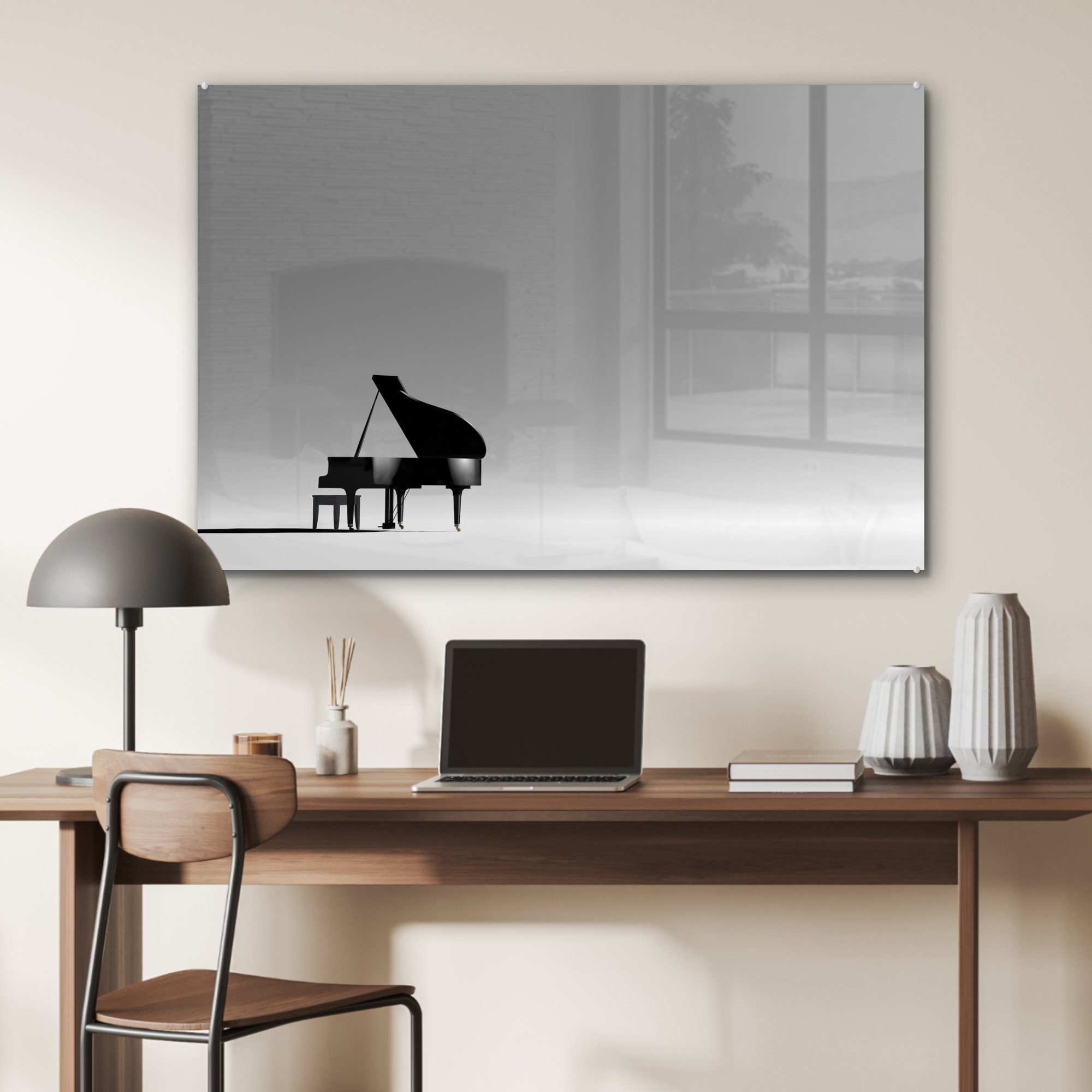 St), Acrylglasbild Raum, Klavier grauen MuchoWow Ein (1 & Schlafzimmer in einem Acrylglasbilder Wohnzimmer