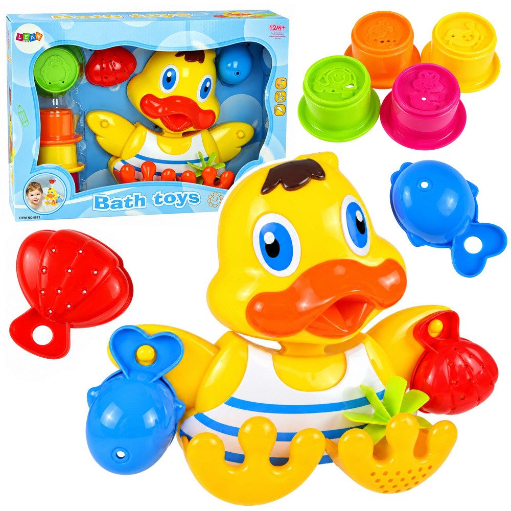 LEAN TOYS Badespielzeug Wasserspielzeug Badewannenspielzeug Badeset (1-tlg), Saugnäpfe, drehbarer Kopf, Becher & Förmchen