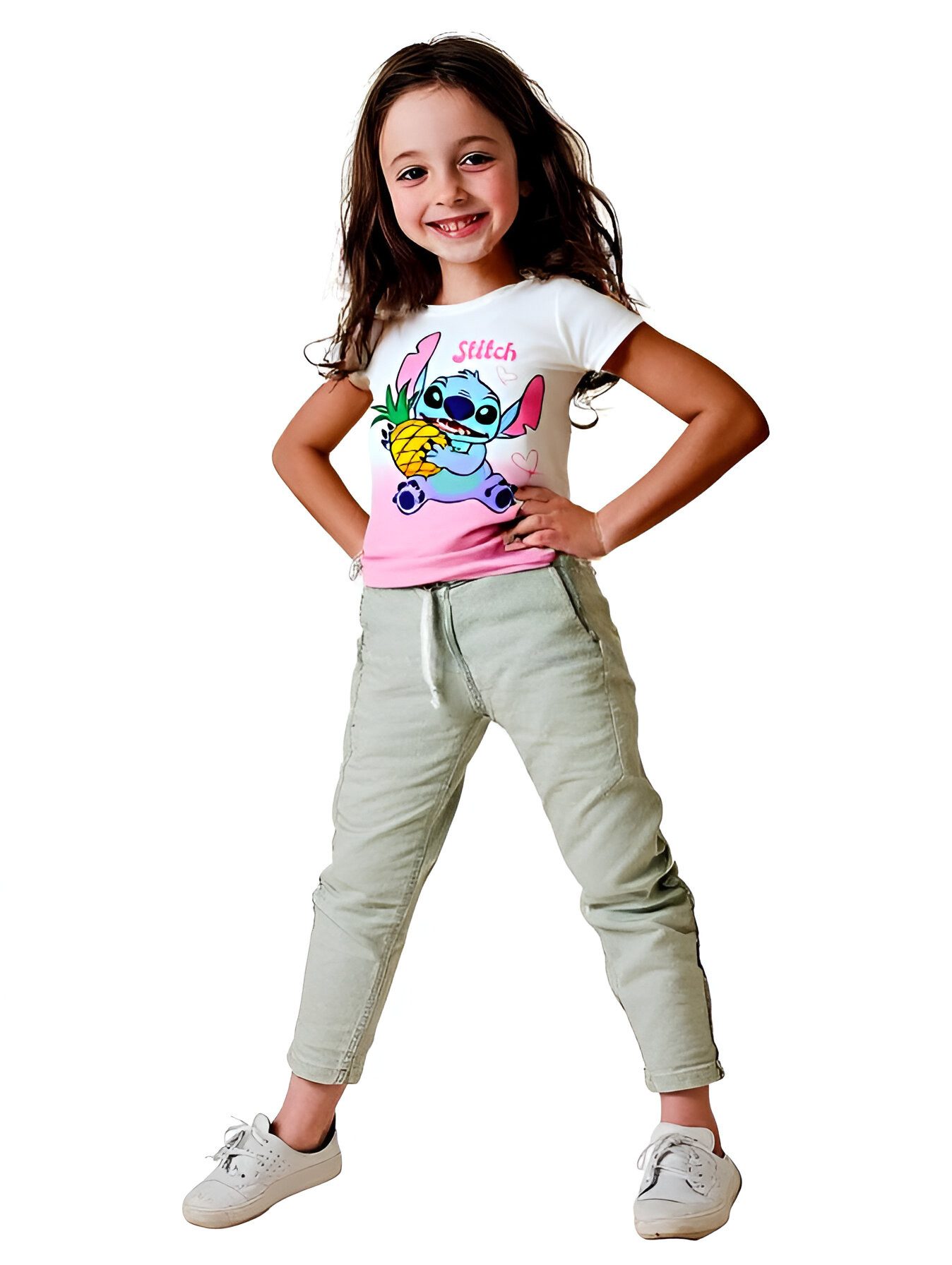 Disney Print-Shirt Disney Lilo und Stitch Mädchen Kinder kurzarm T-Shirt Shirt 100% Baumwolle, Gr. 92 bis 128