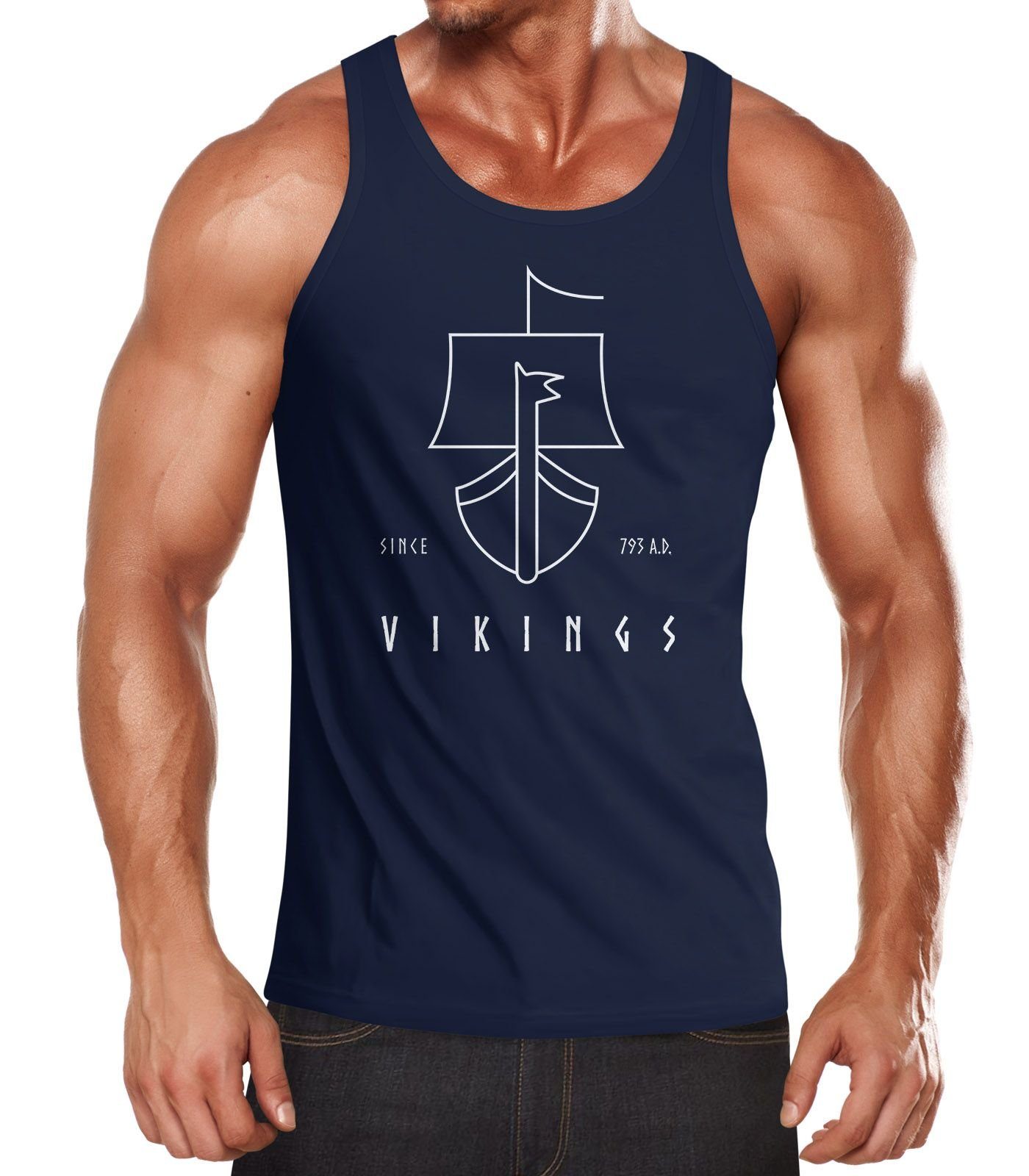 Neverless Tanktop Herren Tanktop Wikinger Schiff Vikings Lineart Slim Fit Neverless® mit Print
