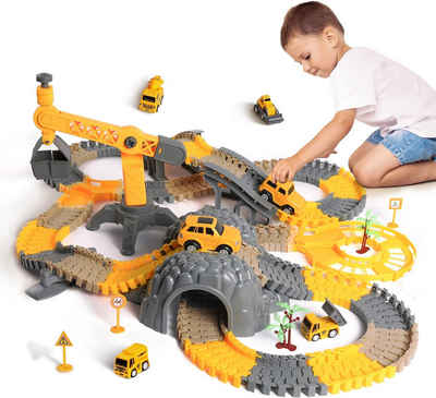 Brücke Autorennbahn Spielzeug Set Baufahrzeuge für Kinder, Flexible Trains Tracks, (Set), Flexible Trains Tracks Mit LKWs Elektroautos, Straßenrennen Spielset
