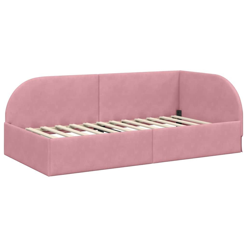 vidaXL Bett Eckbettgestell mit Kopfteil Rosa 100 cm x 200 cm Stoff (1-tlg) günstig online kaufen