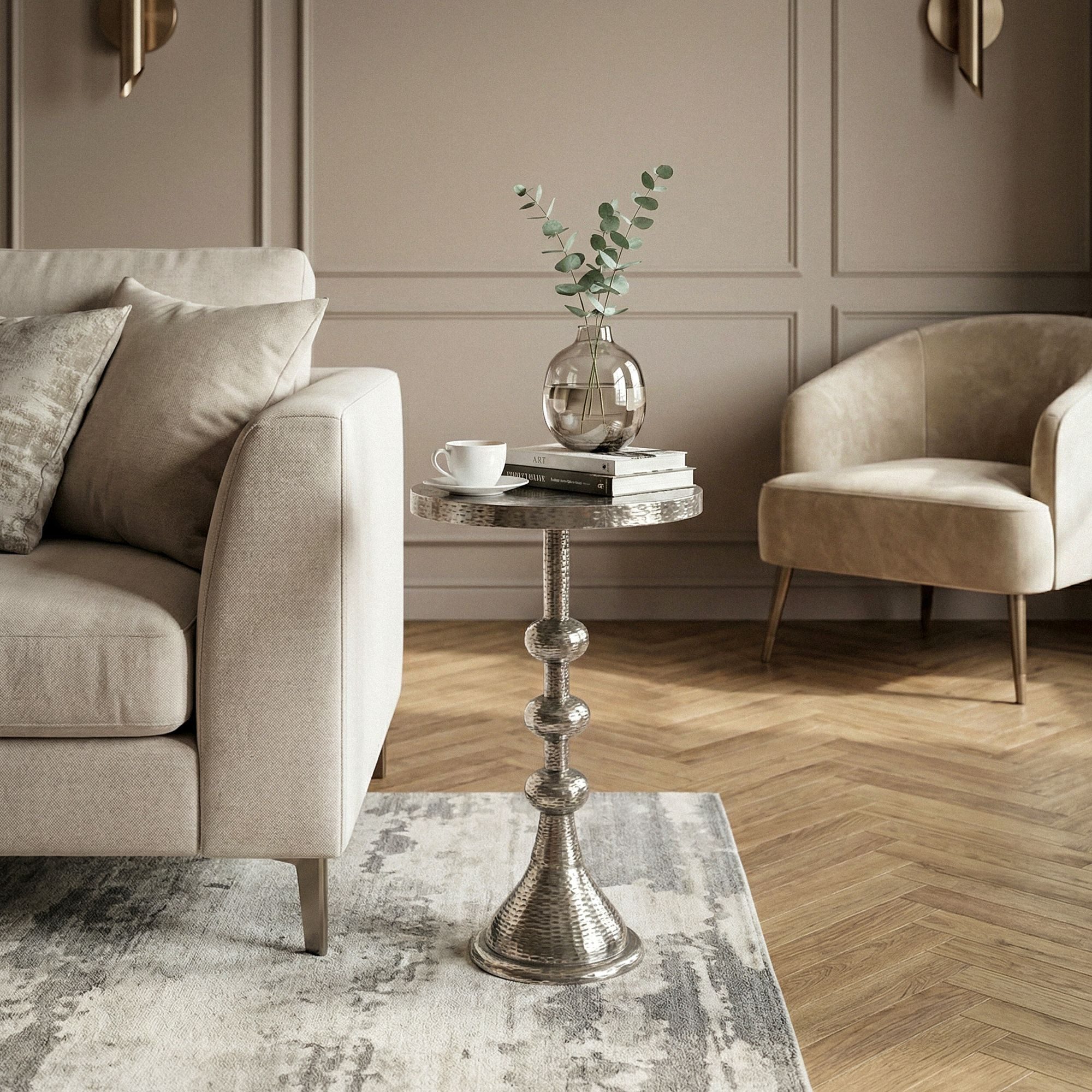 FINEBUY Beistelltisch SuVa76450 Aluminium Anstelltisch 30cm Dekotisch Wohnzimmertisch (Kompakte Größe mit Designcharakter), Elegante Optik in orientalischer Form