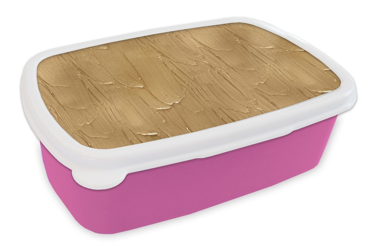 MuchoWow Lunchbox Farbe - Ocker - Muster, Kunststoff, (2-tlg), Brotbox für Erwachsene, Brotdose Kinder, Snackbox, Mädchen, Kunststoff rosa