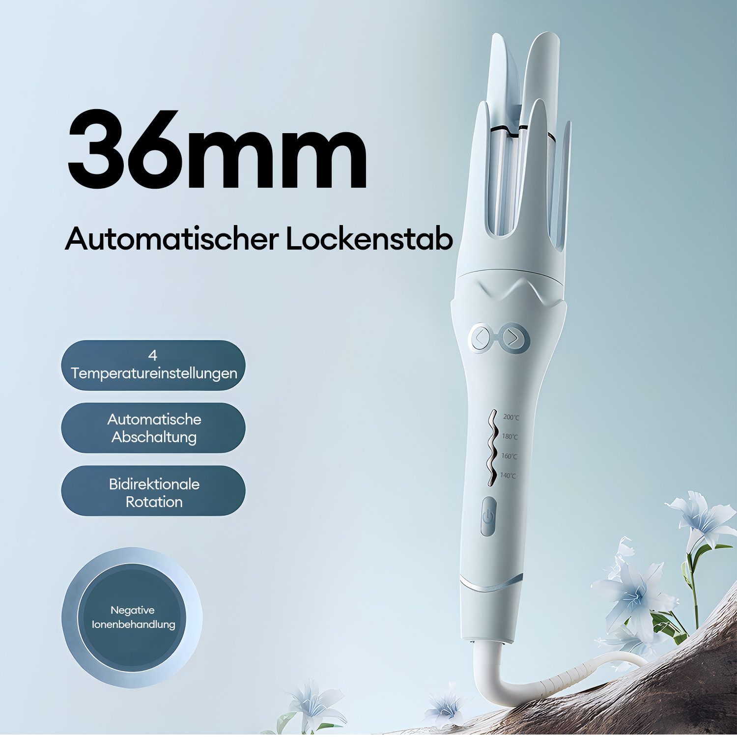 CkeyiN Pro Lockenstab Automatisch,36mm Lockenstab Große Locken,4 Temperatur, Keramik, 30s Aufheizen,mit Ionen & Anti-Verbrennung Tempera,Bidirektional