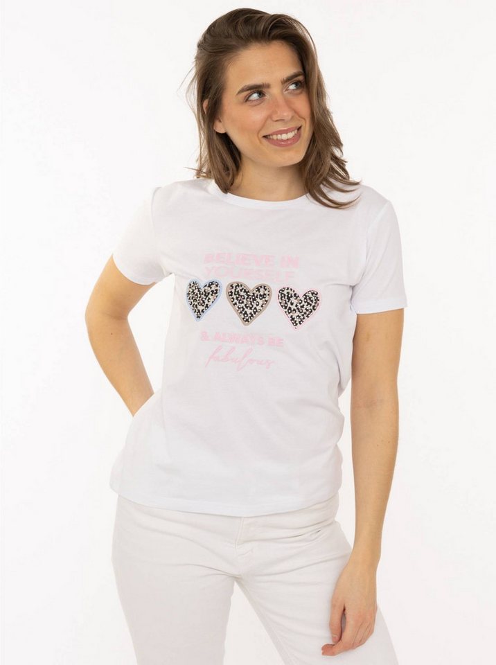 Zwillingsherz T-Shirt "Always Believe" Stickerei, Leoherzen, Rundhals, kurzarm