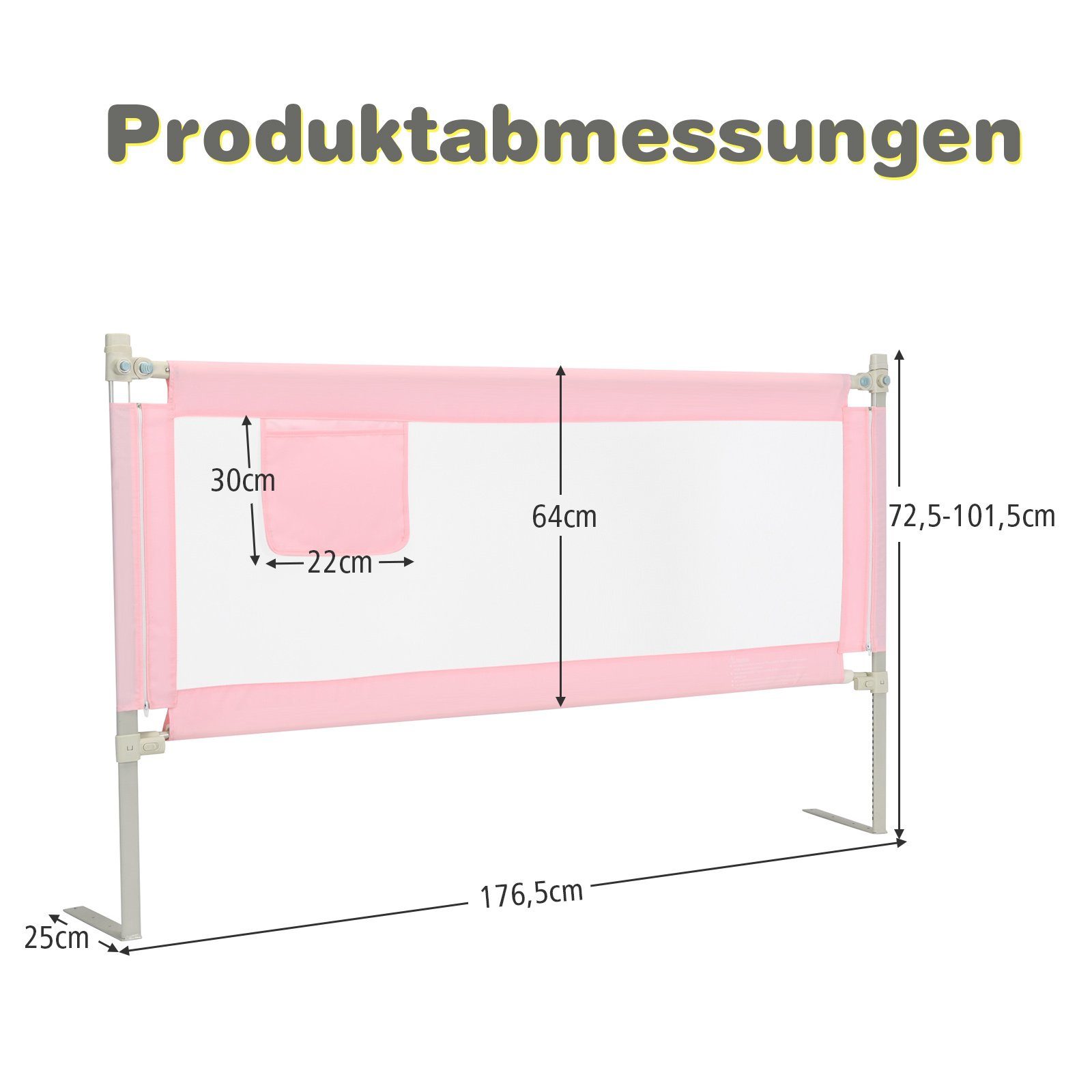 24 Bettschutzgitter Bettgitter, COSTWAY Höhen mit rosa einstellbare