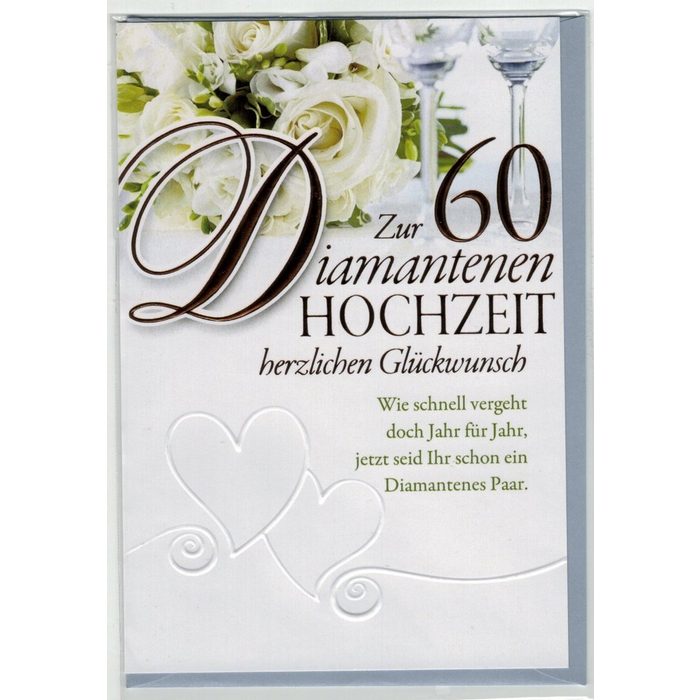 H-Erzmade Dekorationsfolie Glückwunschkarte mit Umschlag 'Diamant-Hochzeit&#x27
