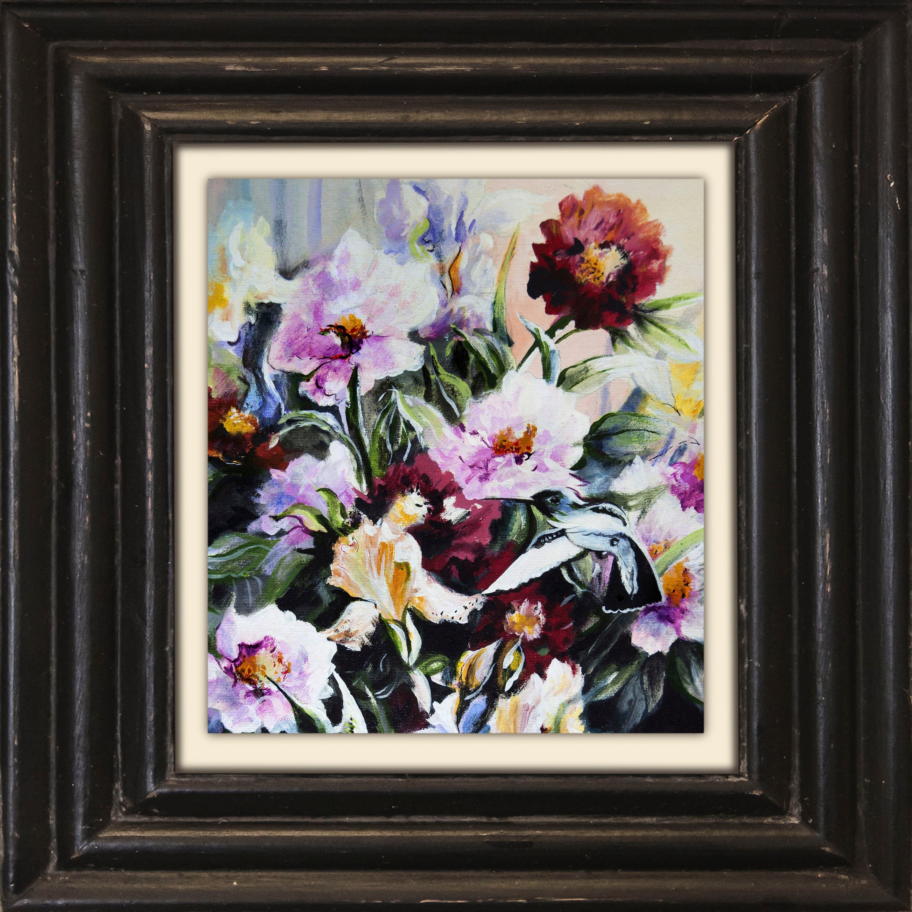 queence Leinwandbild Blumen, Blumen, Blumenbilder, Garten, Gartenbilder, Kunst, Stillleben, Premium-Leinwandstoff, Handarbeit aus Deutschland, 40x40cm