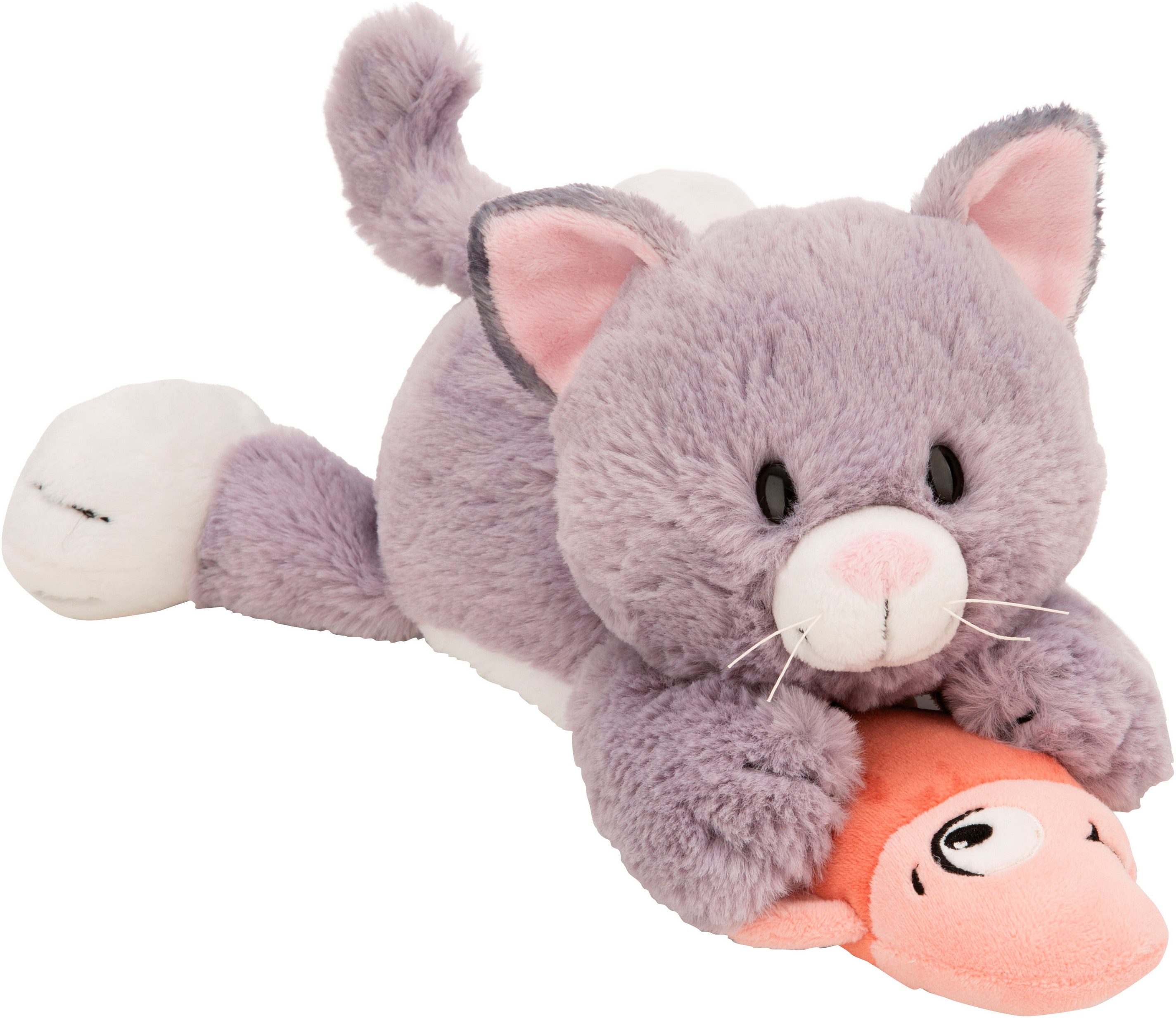 Nici Kuscheltier Homies GREEN, Katze grau & Fisch 30 cm liegend
