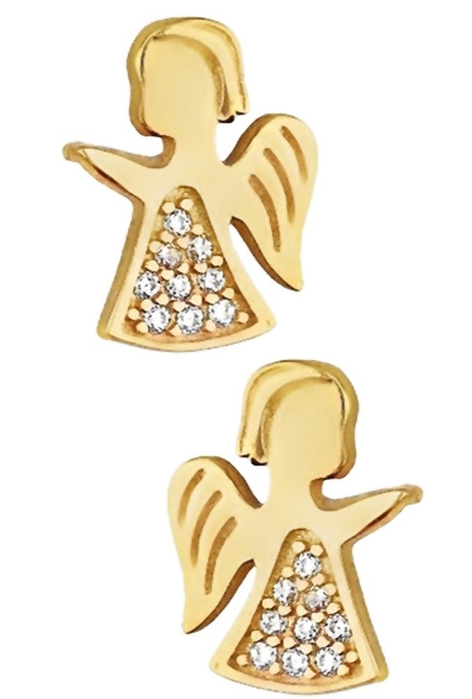 Limana Paar Ohrstecker süße Kinder Ohrringe Mädchen 925 Silber Engel Herz gold (inkl. Schmuckbox), Geschenk Ostern Weihnachten Geburtstag Einschulung Schulanfang
