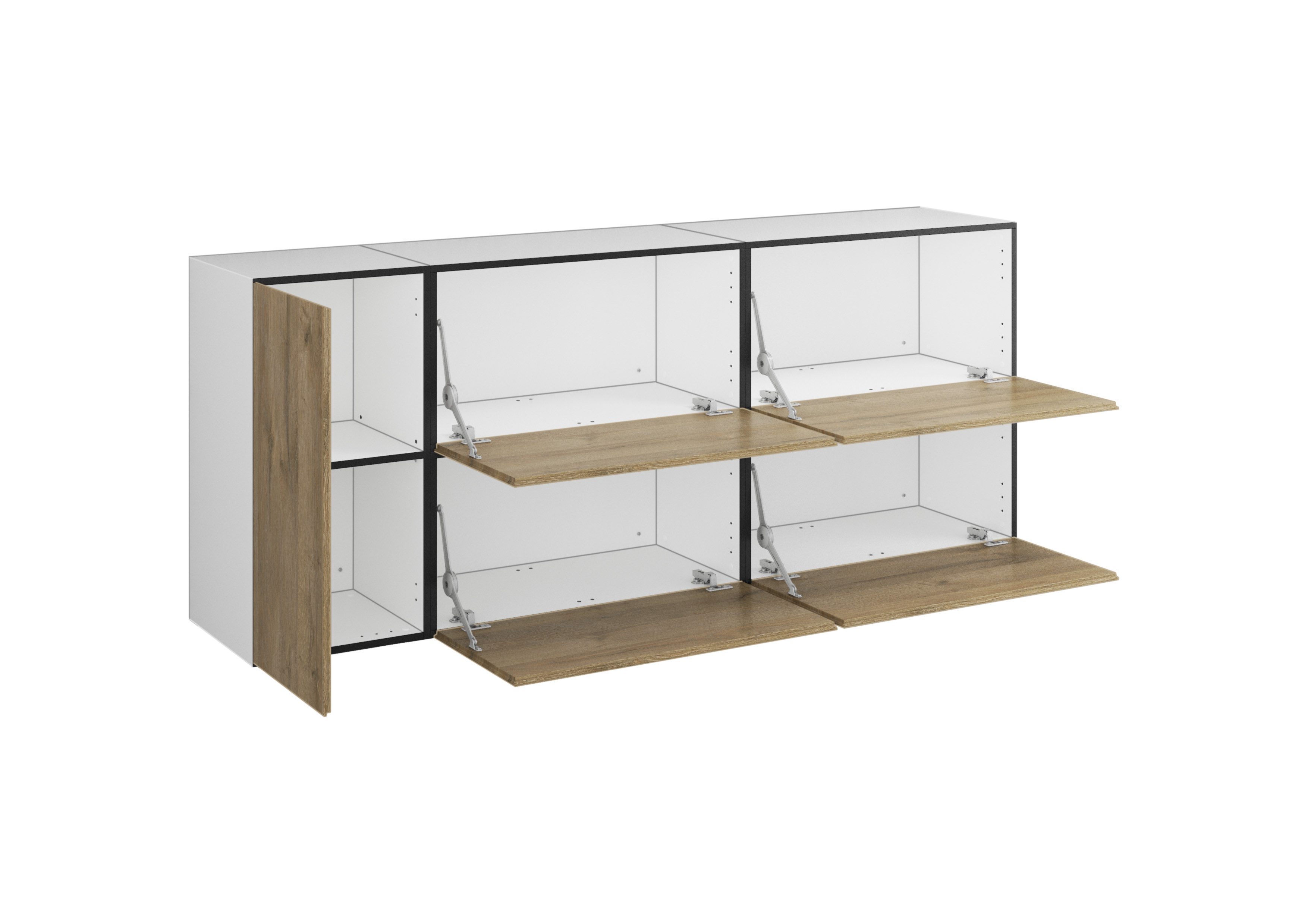 BMG Möbel Sideboard Modul+ (5 teilig bestehend aus, 1x Schrank mit Tür, 4x Schrank mit Klappenfunktion, Softclose), Schränke können individuell angeordnet werden