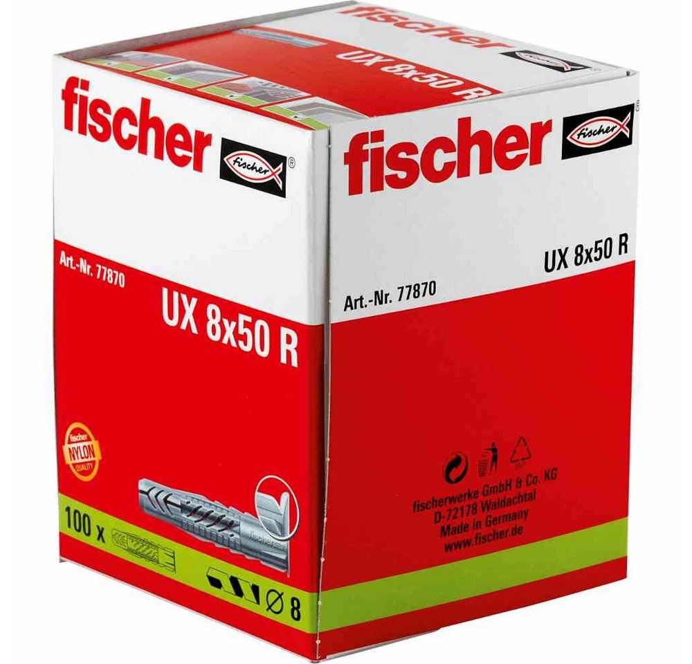 Thumbnail - fischer Universaldübel UX 8x50 R Nylon Universaldübel lang mit Rand,* packweise! *, 100 Stück, (100-tlg)