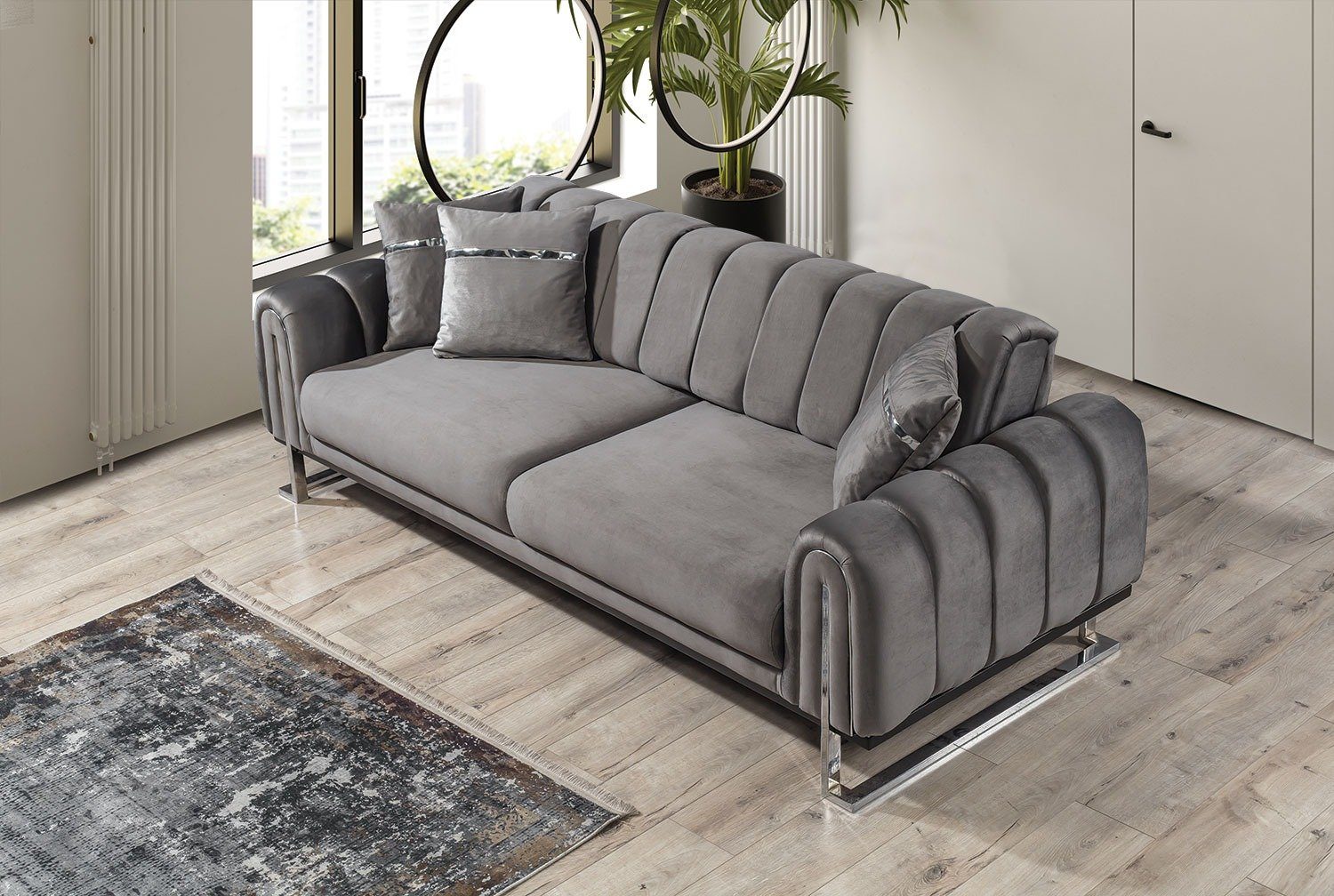 Villa Möbel 3-Sitzer »Wave Sofa mit umklappbarer Rückenlehne«, 1 Stk. 2- Sitzer, Quality Made in Turkey, Pflegeleichter Mikrofaserstoff