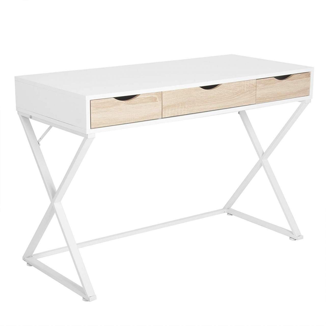 Woltu Schreibtisch, in Melamin, mit Stahl Gestell Weiß Schubladen, aus Holz 3