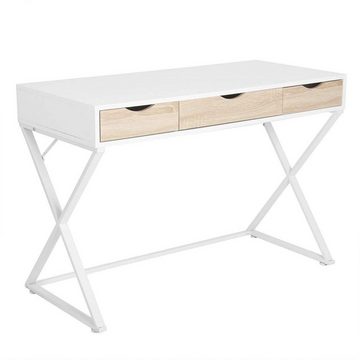 Woltu Schreibtisch, in Melamin, mit 3 Schubladen, Gestell aus Stahl Holz Weiß