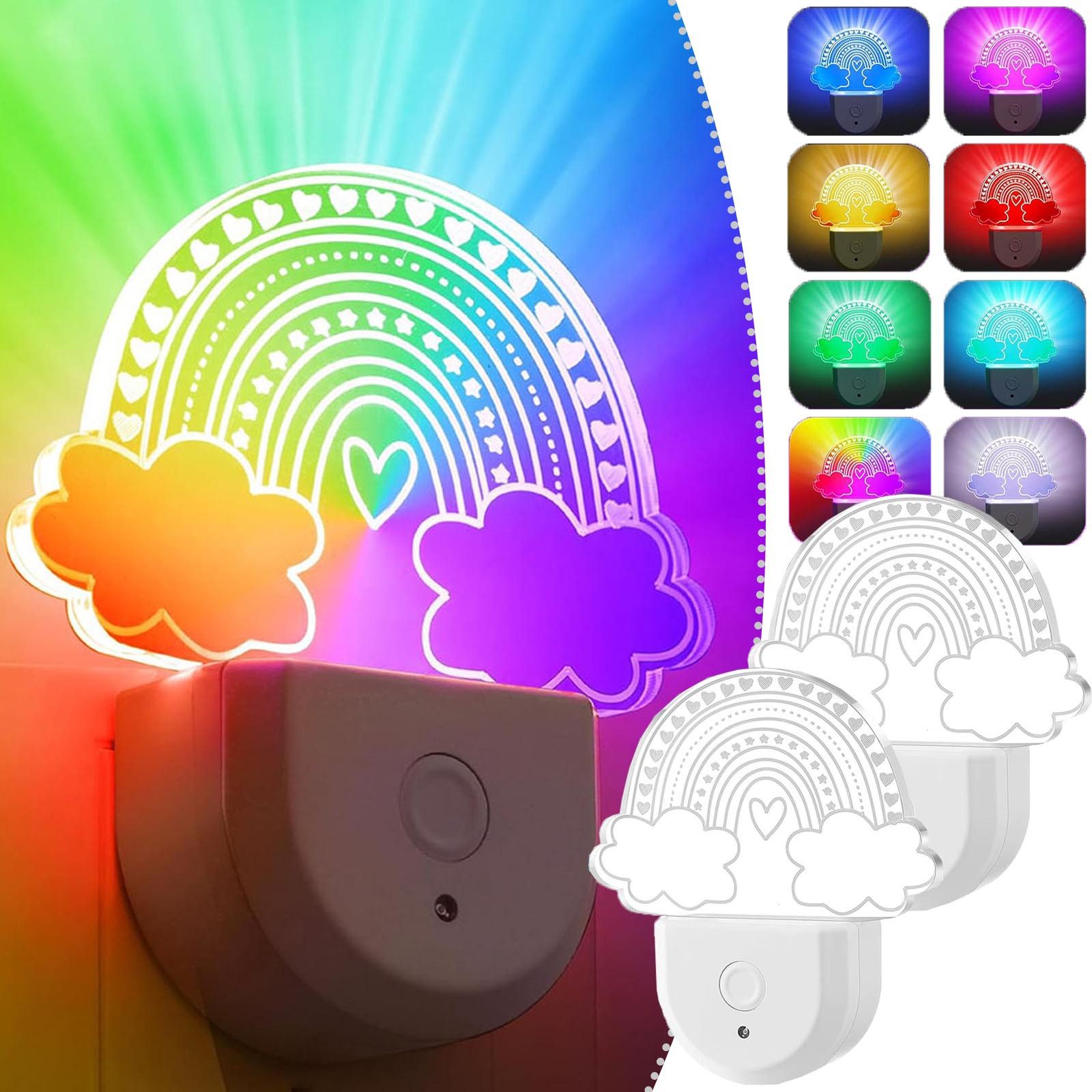 MUPOO Steckdosenleuchte Dynamisches RGB Regenbogen, Dinosaurier, Schmetterling Nachtlicht, Regenbogen, LED fest integriert, Nachtlicht mit Dämmerungssensor, Badezimmer-/Kinderzimmer-Deko