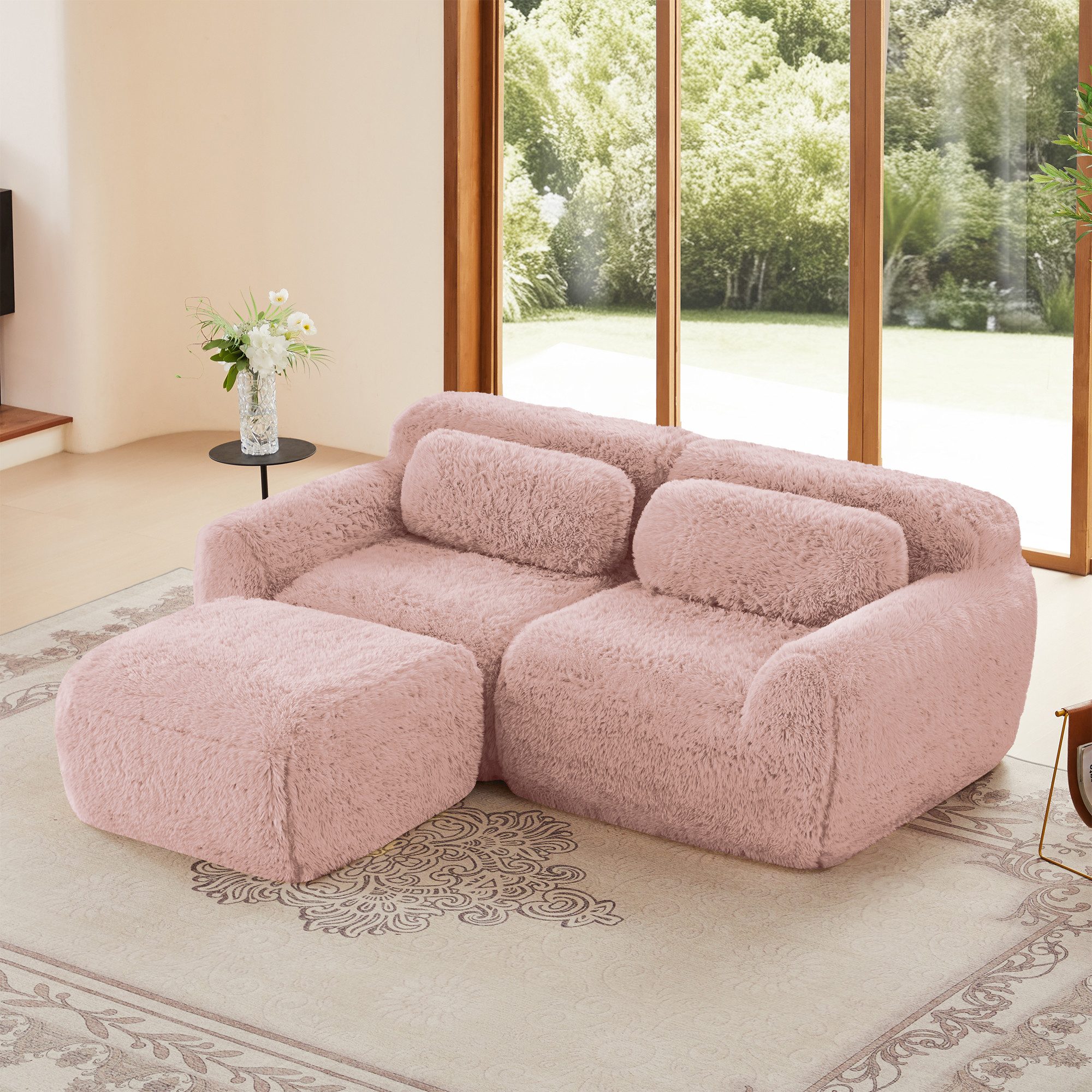 Leawin Sofa L-förmiges 2-Sitzer Sofa aus Plüsch, modular & montagefrei, Wolkenweich, frei kombinierbar – ideal für kleine Wohnzimmer