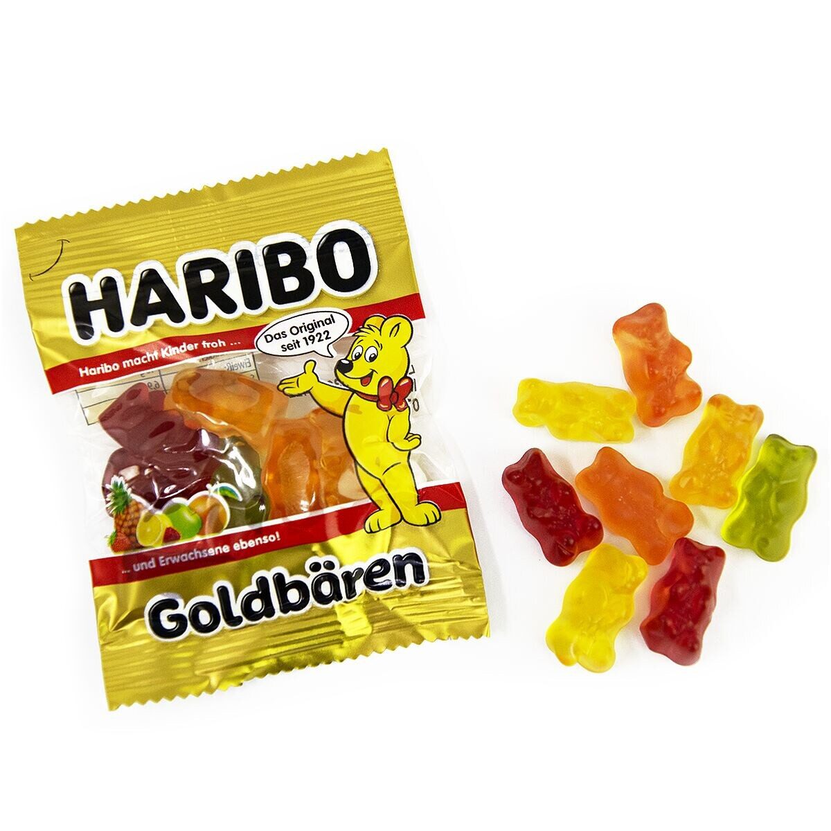 HARIBO Süßigkeit Goldbären Minis, Dose mit 100 Portionsbeuteln