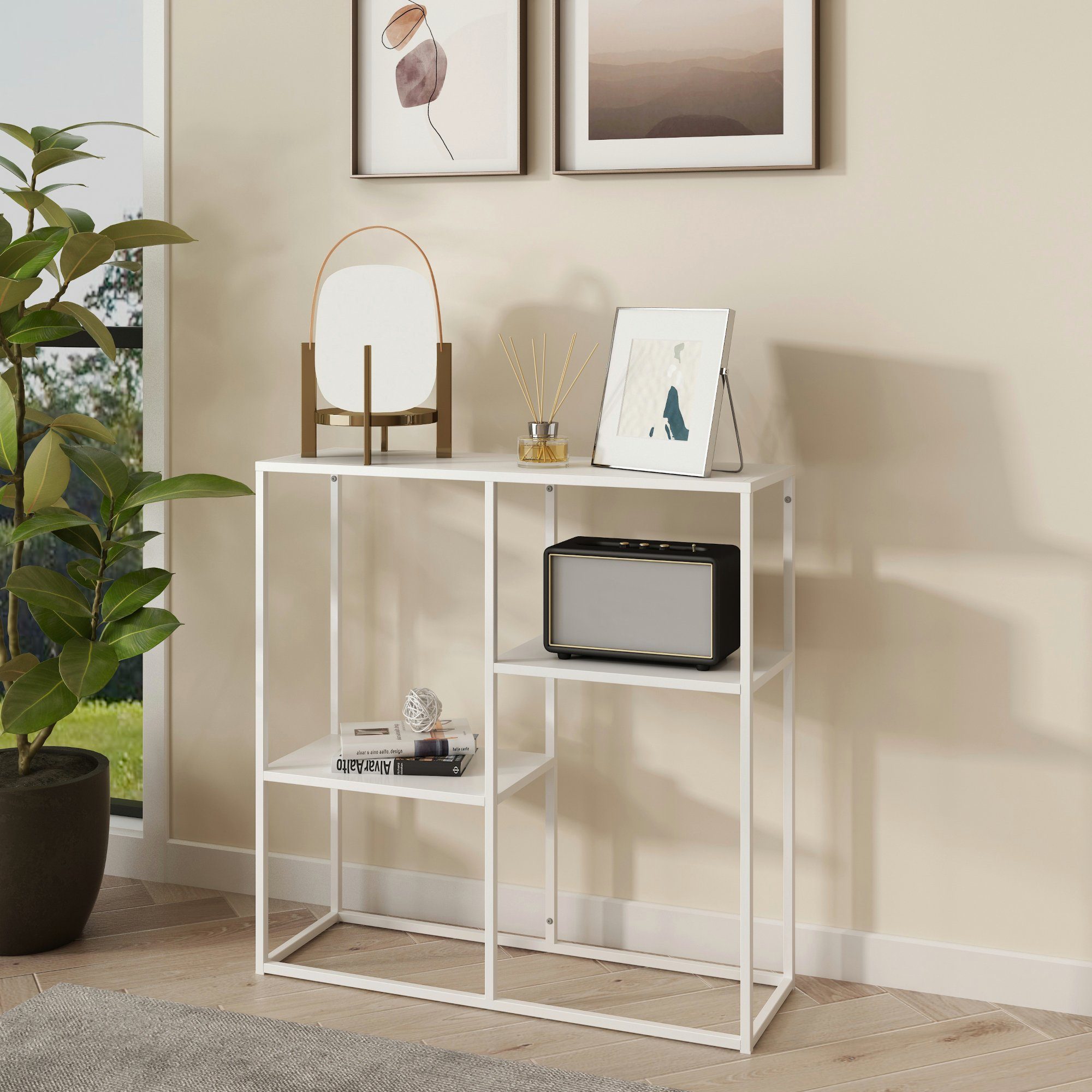 en.casa Konsolentisch, »Strömstad« Standregal 80x80x26 cm mit drei Ablagen günstig online kaufen