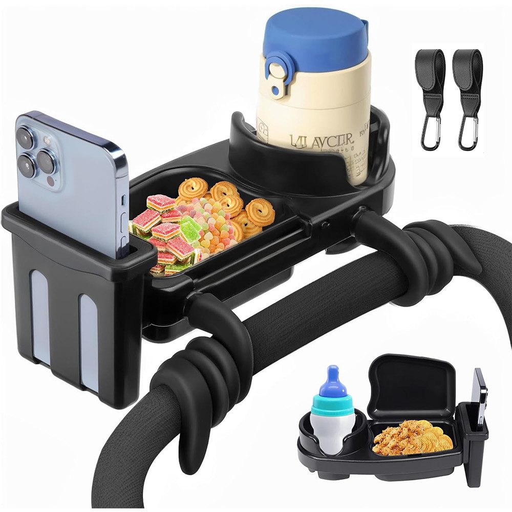 TUWENA Kinderwagenaufsatz 3-in-1 Snack Tablett für Kinderwagen mit 2 Kinderwagen Haken