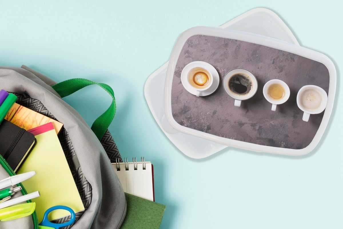 MuchoWow Lunchbox Jungs Küche Kinder und (2-tlg), - Kunststoff, Industrie, und - Mädchen Kaffee für Erwachsene, für Brotbox Brotdose, weiß