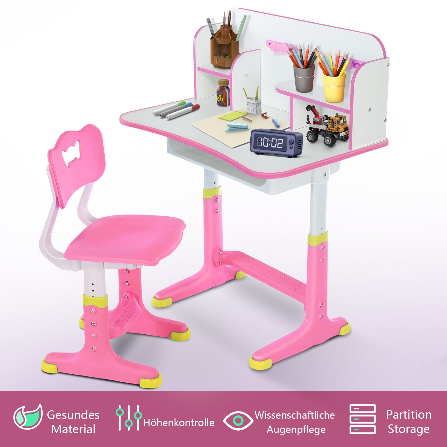 WILGOON Kinderschreibtisch Schreibtisch und Stuhl-Set für Kinder, Höhenverstellbarer (set, Schülerschreibtisch Set mit Stuhl, Lampe und Schublade), Kinder Schreibtisch für Jungs & Mädchen