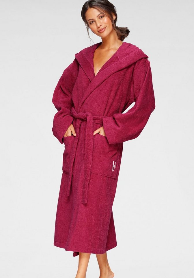 Bruno Banani Unisex-Bademantel Robby, ideal für Sauna & Spa, Standard, Premium und Überlänge, Langform, Walkfrottee, Kapuze, Gürtel, Damen & Herren Bademäntel, Baumwolle, mit Taschen, Sauna, XS-3XL