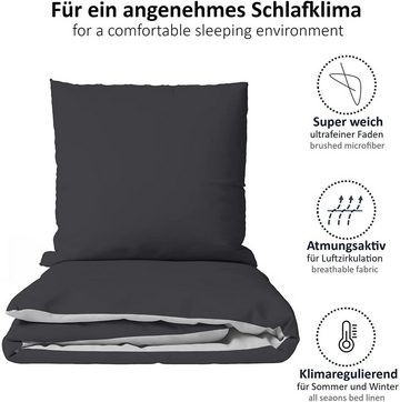 Wendebettwäsche Bettdeckenset mit Kissenbezug, Arteneur, 100% recycelte Mikrofaser Bettwäsche mit Reißverschluss Dunkelgrau/Hellgrau