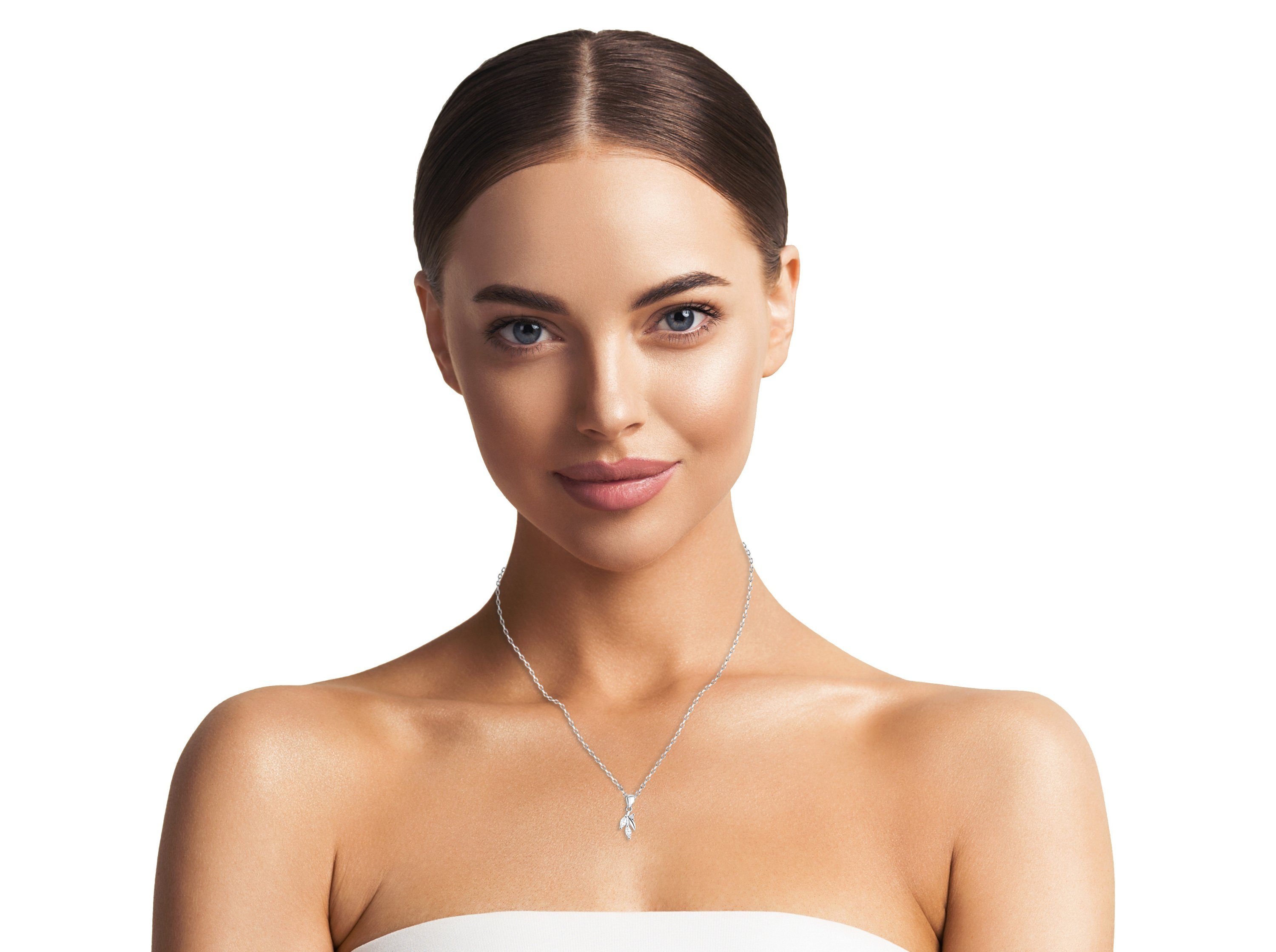 Sofia Milani Kette mit Silber Blatt, Damen Schmuck 925 Anhänger