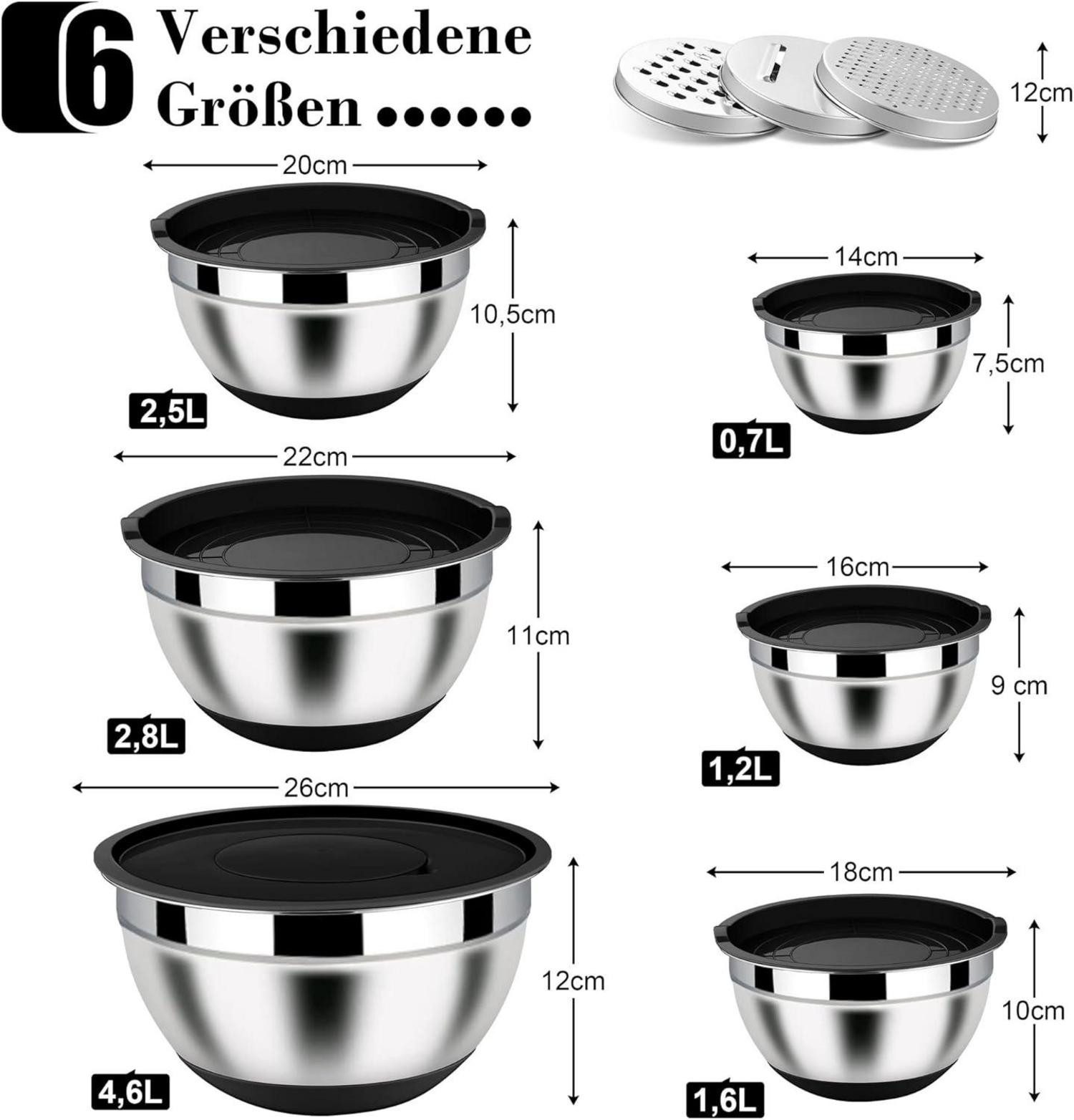 LuxusKollektion Küchenorganizer-Set Rührschüssel Set Edelstahl Schwarz günstig online kaufen