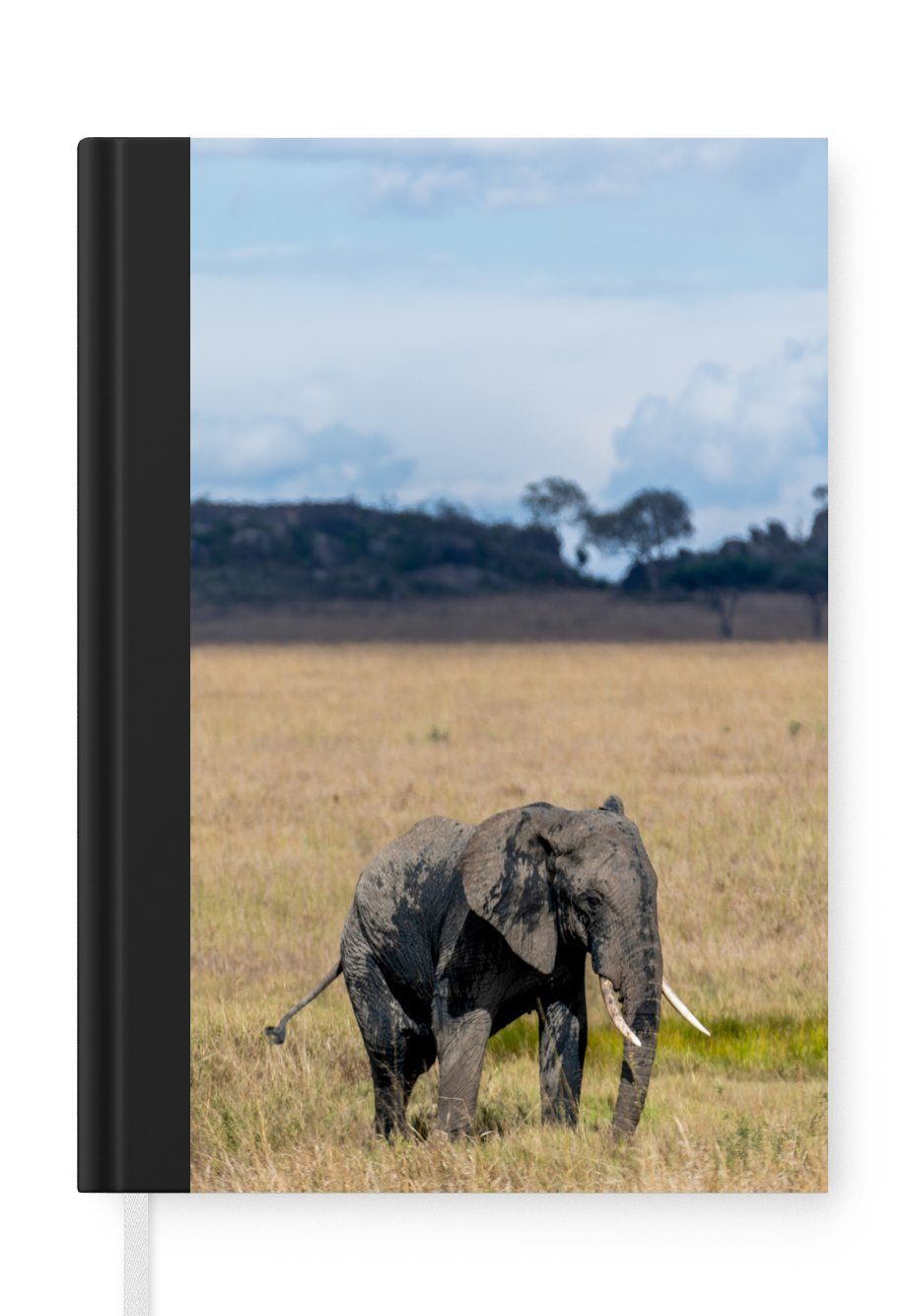 MuchoWow Notizbuch Elefant - Gras - Tiere - Natur, Journal, Merkzettel, Tagebuch, Notizheft, A5, 98 Seiten, Haushaltsbuch